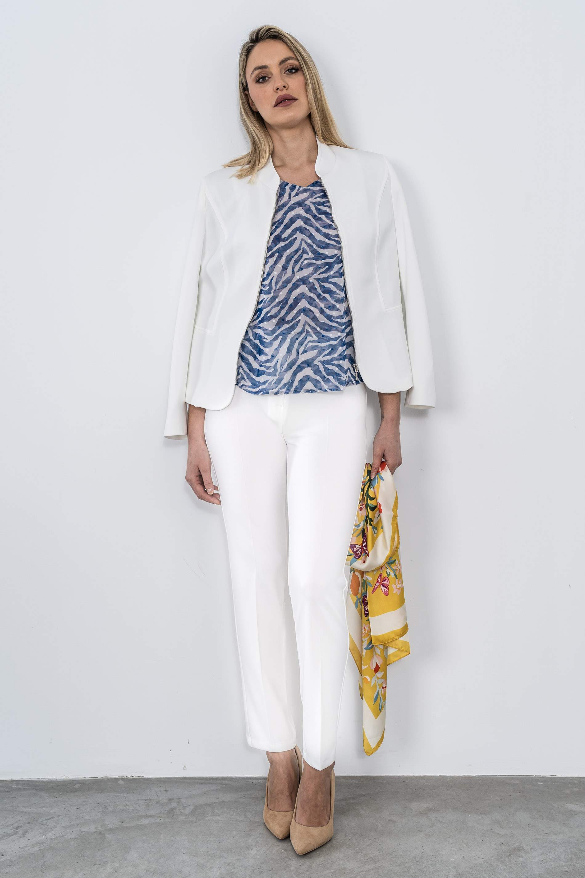 PANTALON VESTIR PIQUE BLANCO