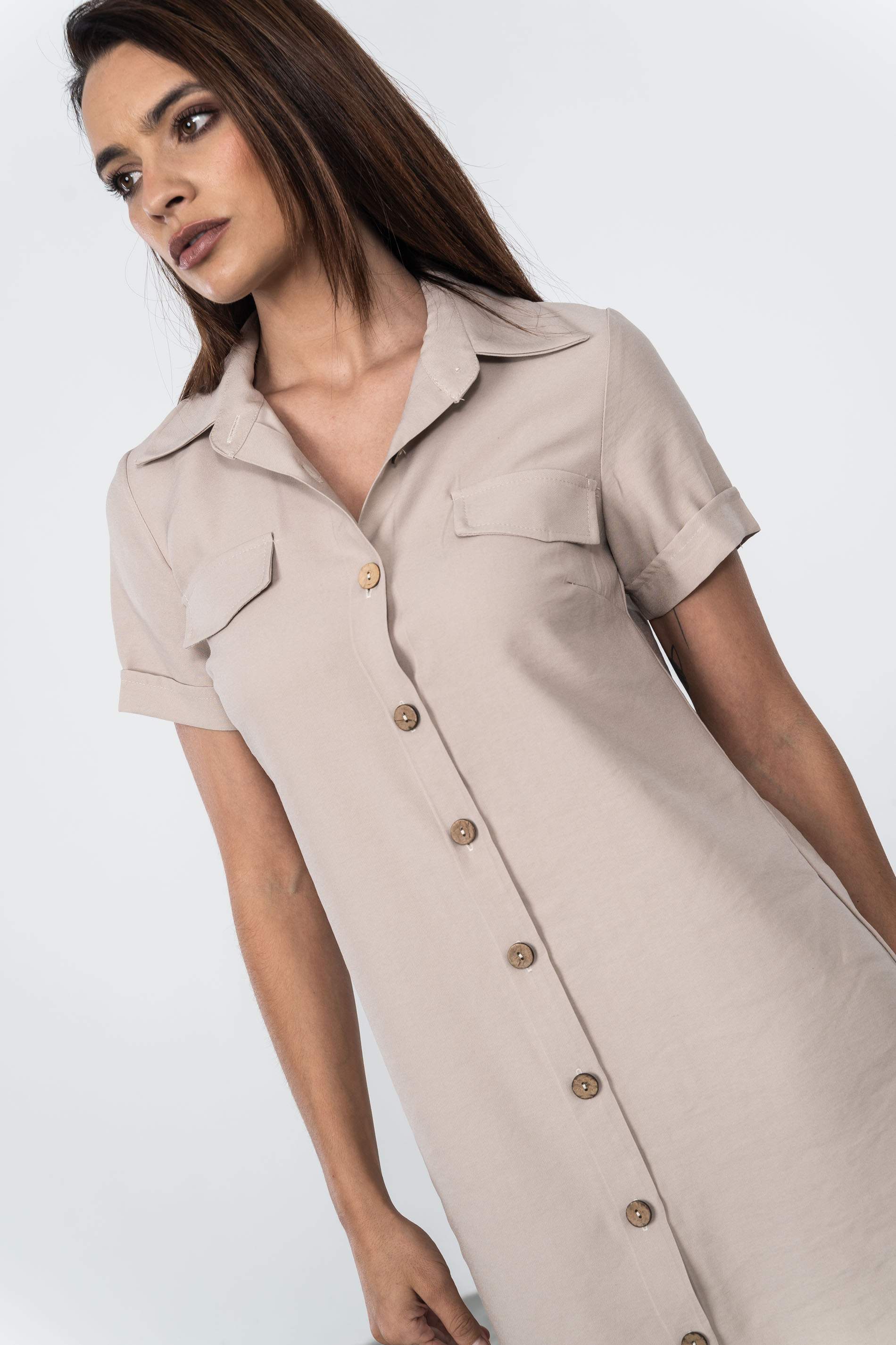 VESTIDO CAMISERO BOLSILLOS BEIGE