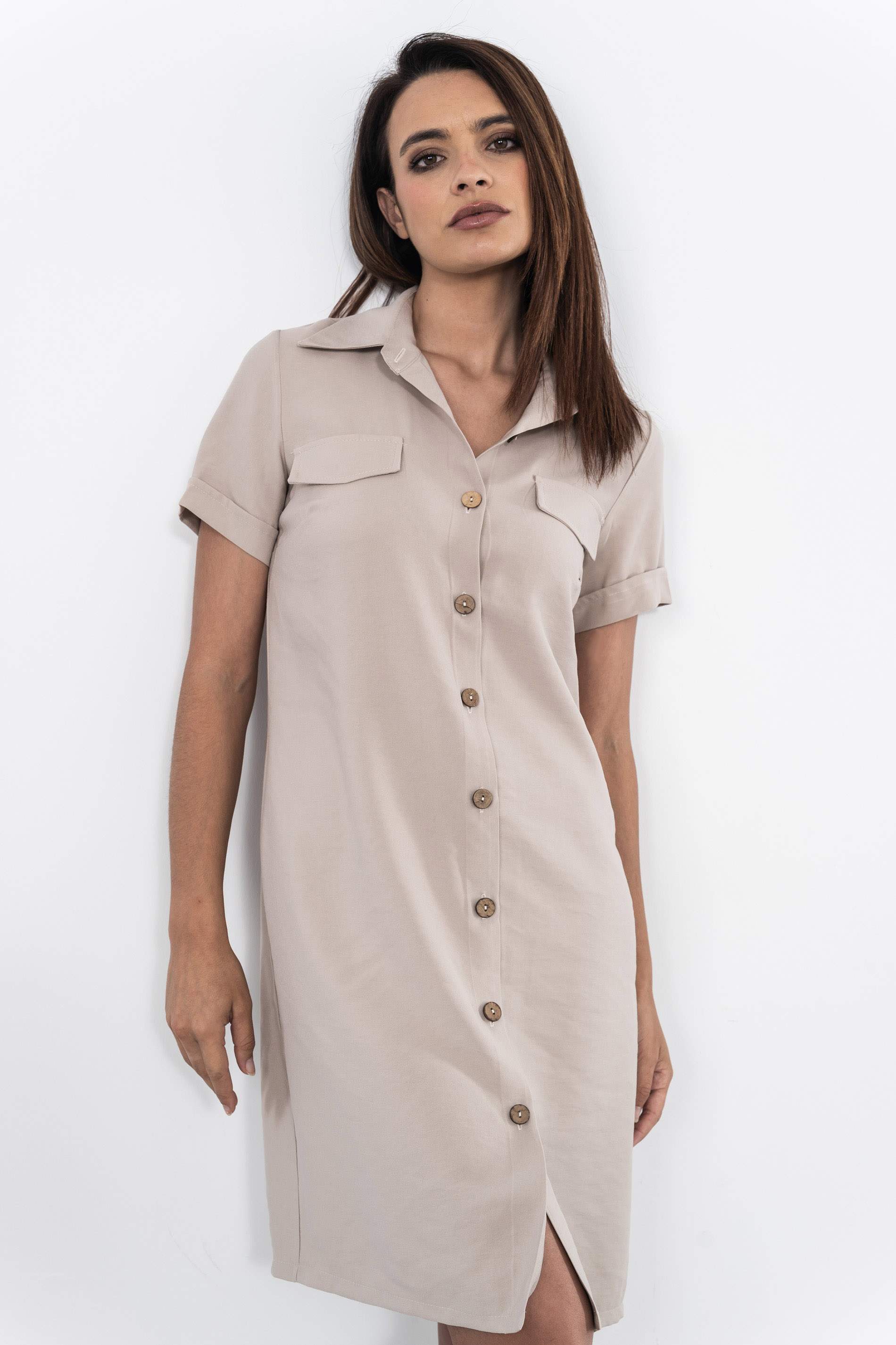 VESTIDO CAMISERO BOLSILLOS BEIGE