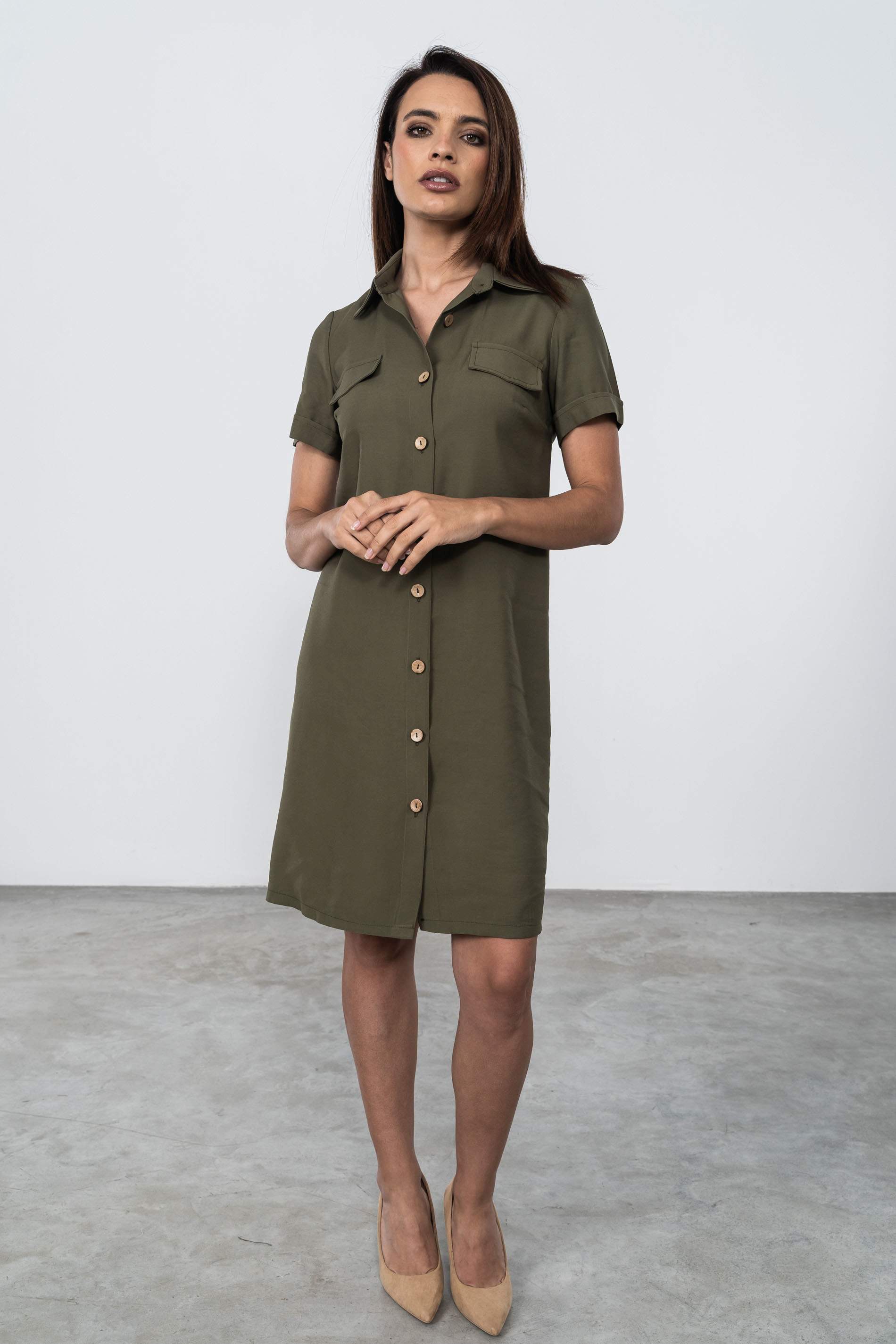 VESTIDO CAMISERO TAPETAS MANGA SISA KAKI