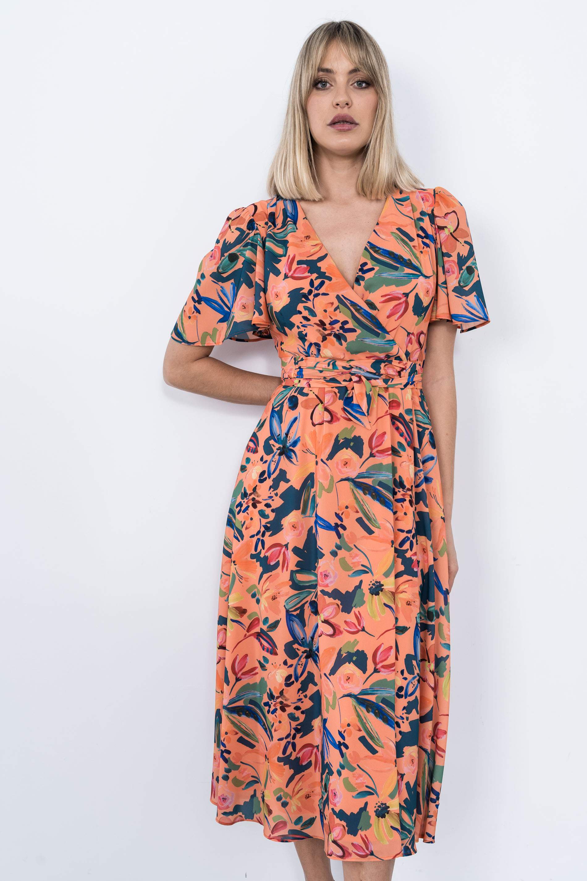 VESTIDO MIDI MANGA CAPAS FLORAL