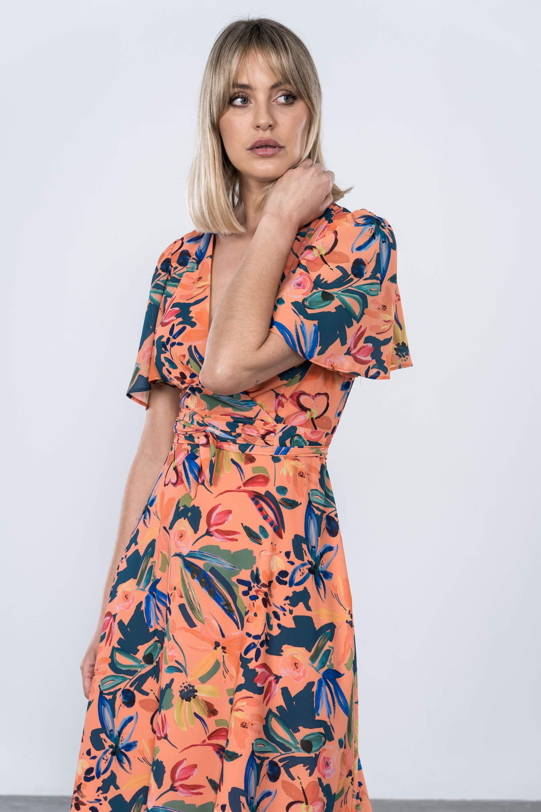 VESTIDO MIDI MANGA CAPAS FLORAL