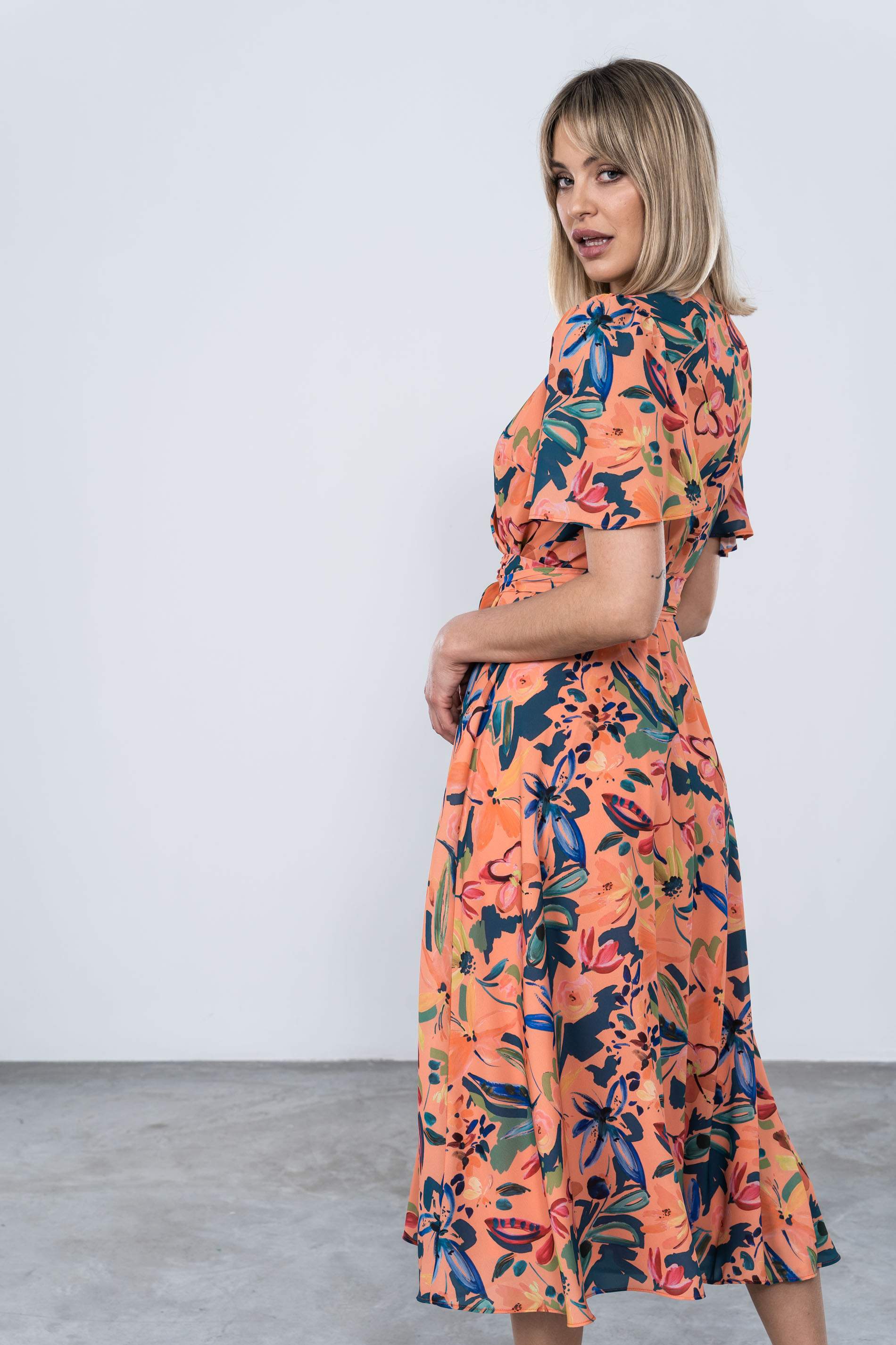 VESTIDO MIDI MANGA CAPAS FLORAL