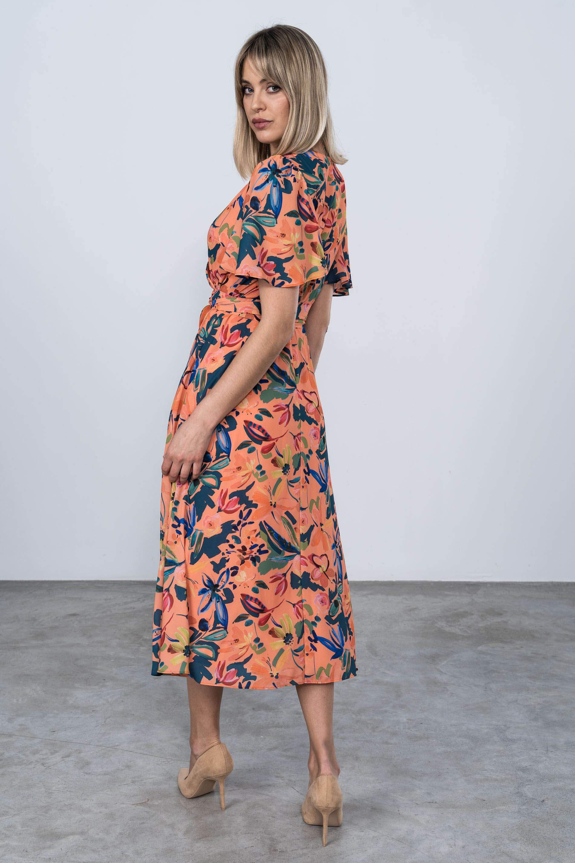 VESTIDO MIDI MANGA CAPAS FLORAL