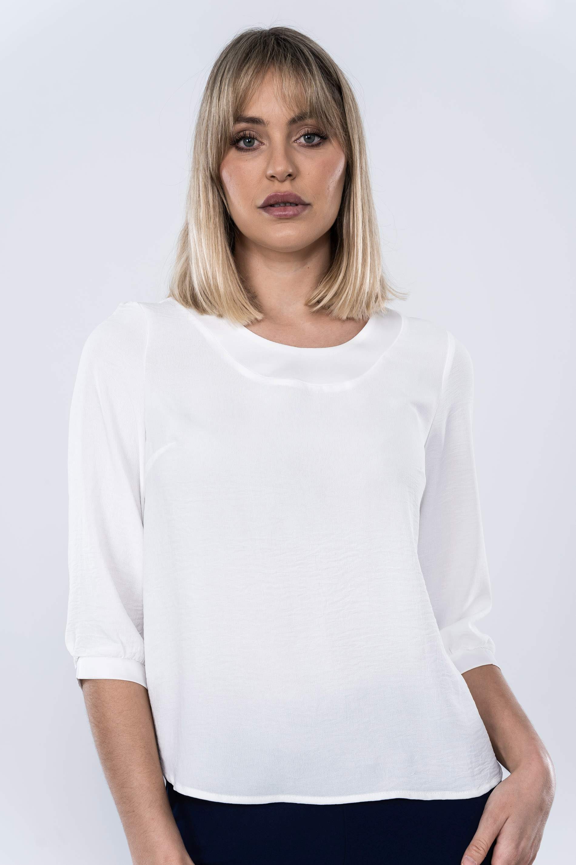 BLUSA COMBINADA CUELLO MF BLANCO