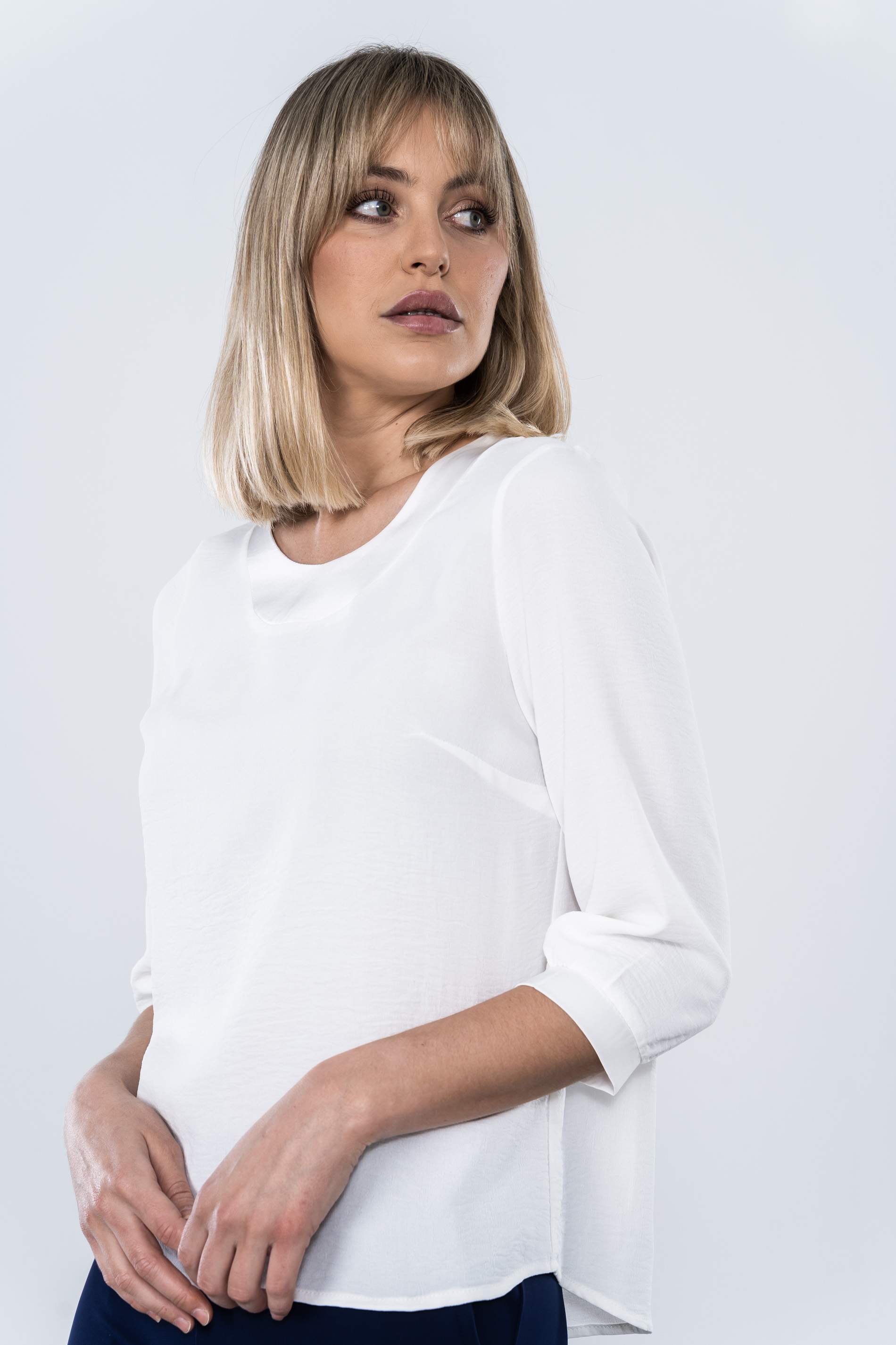 BLUSA COMBINADA CUELLO MF BLANCO