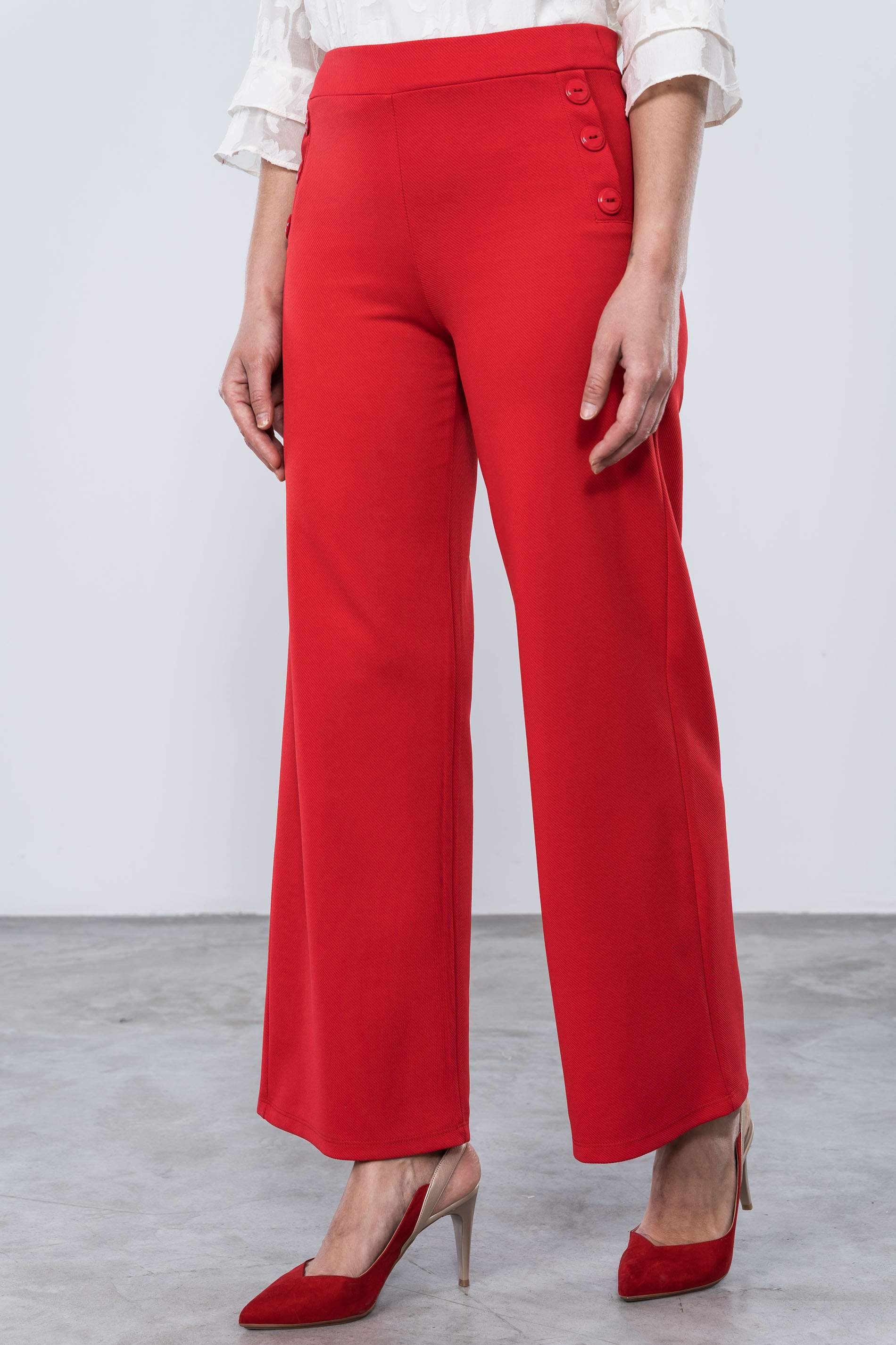 PANTALON ANCHO BOTONES ROJO