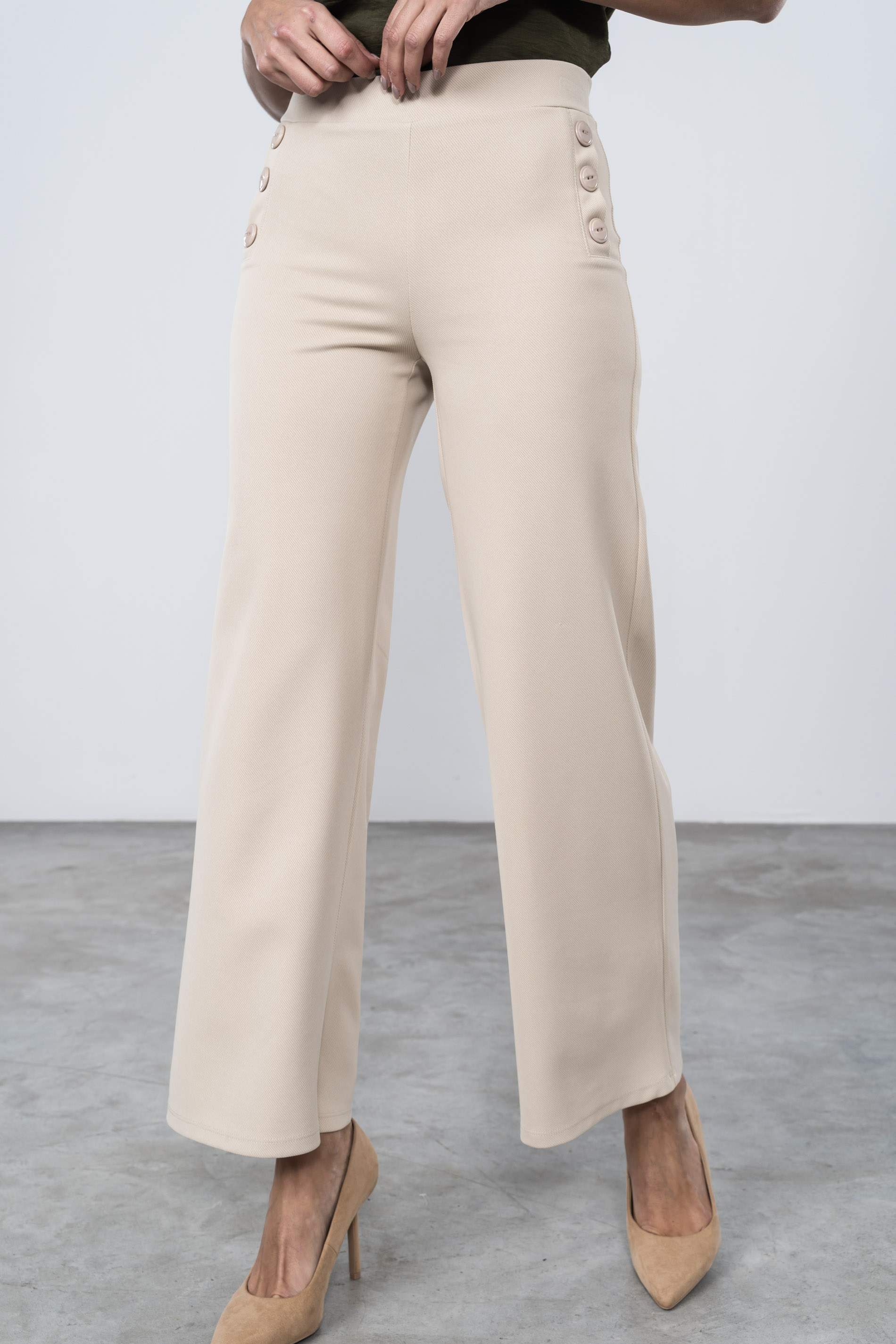 PANTALON ANCHO BOTONES BEIGE