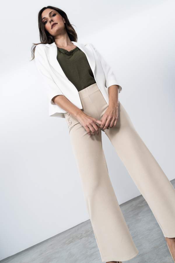 PANTALON ANCHO BOTONES BEIGE