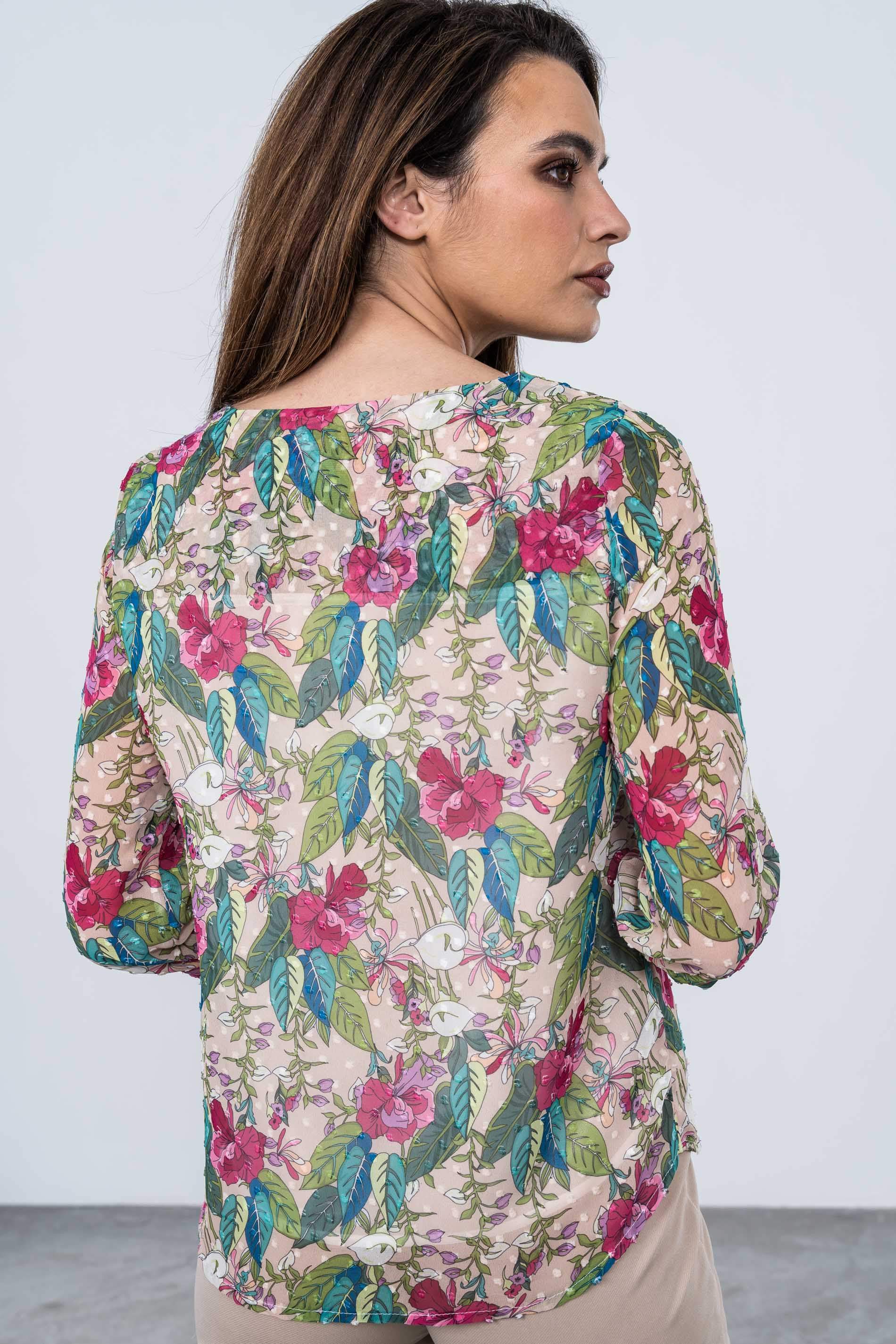 BLUSA PLUMETI CUELLO PICO FLORAL