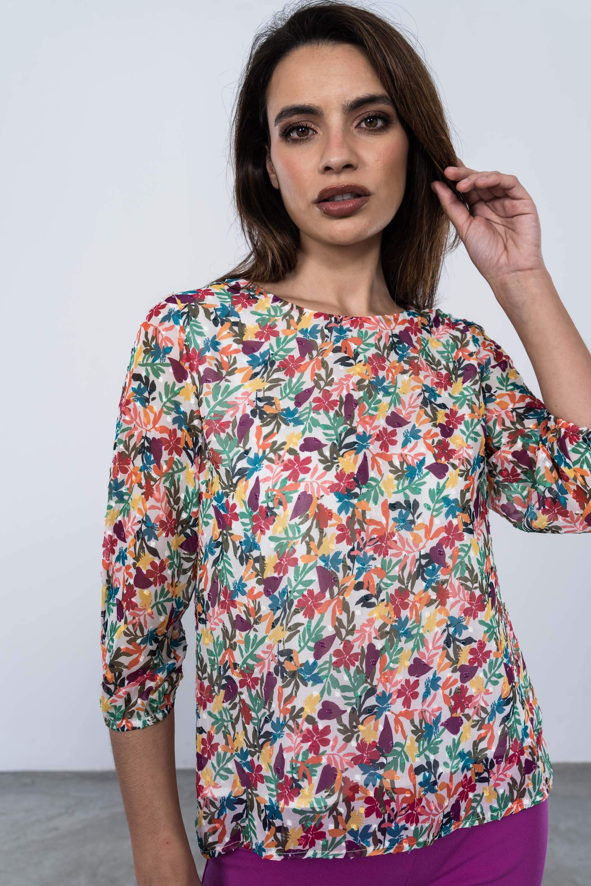 BLUSA PLUMETI CUELLO CAJA FLOR PEQUEÑA