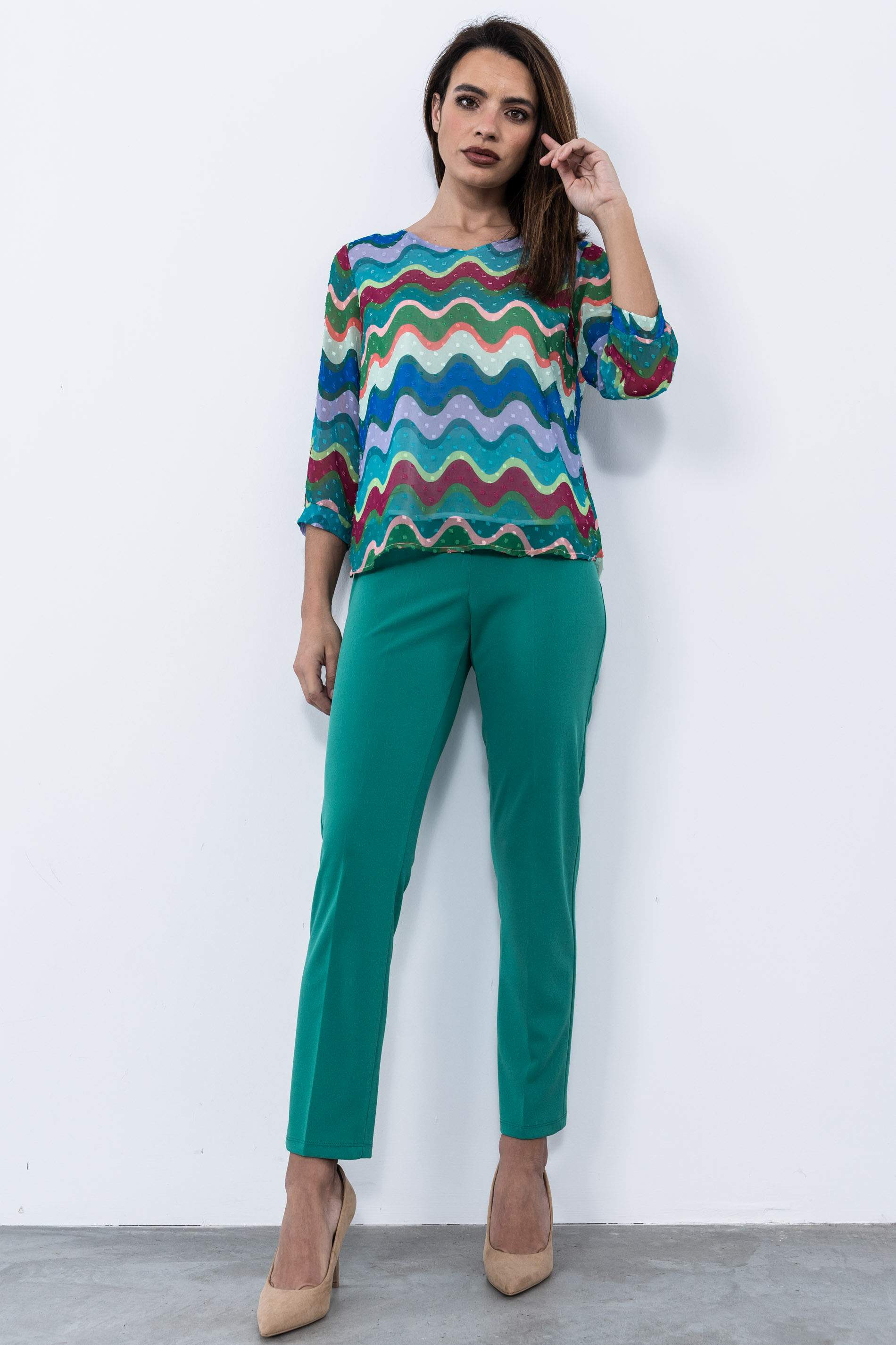 PANTALON GOMA CINTURA CREPE VERDE