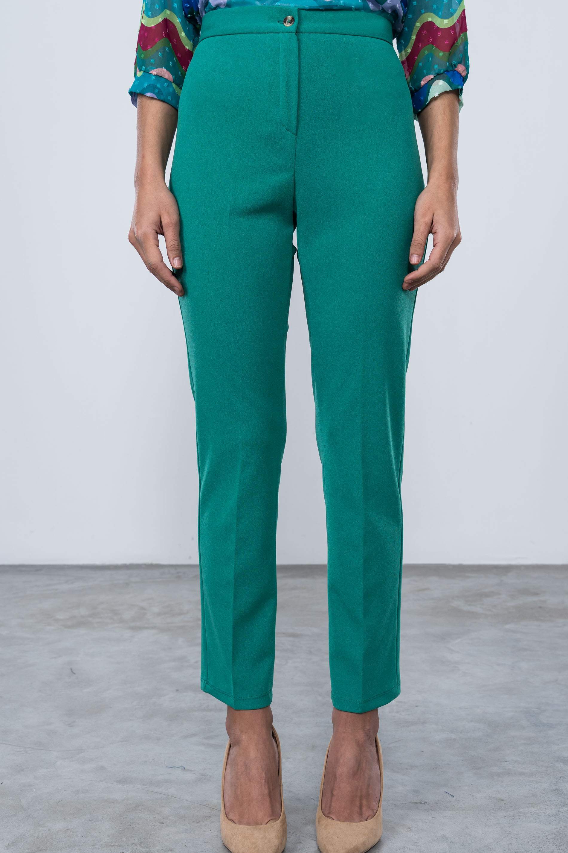 PANTALON GOMA CINTURA CREPE VERDE