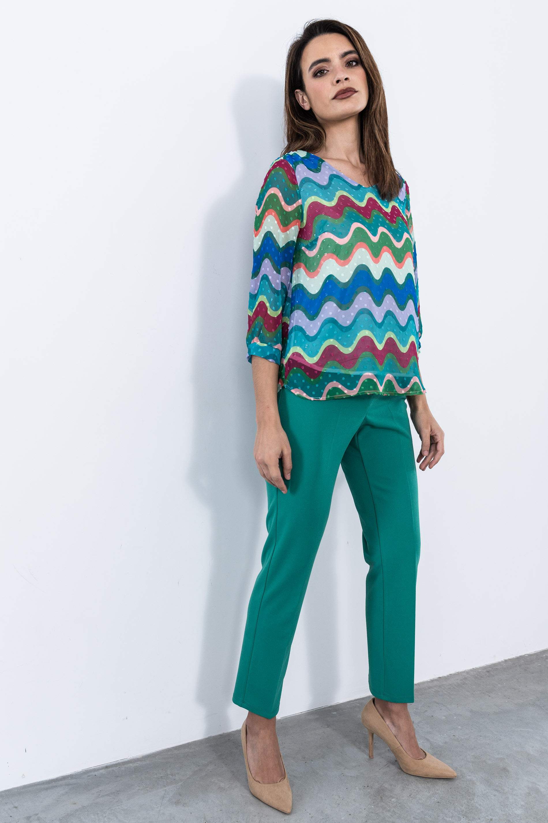 PANTALON GOMA CINTURA CREPE VERDE