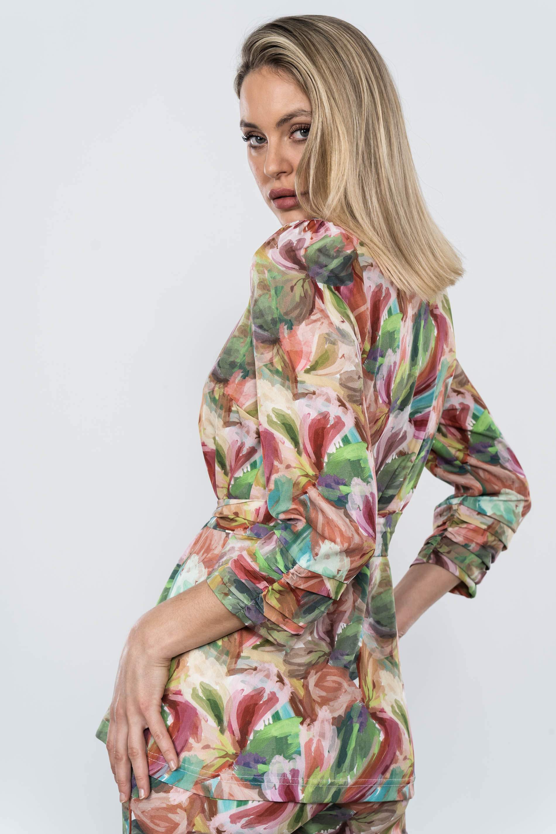 CHAQUETA FLORAL ACUARELA PUÑO FRUNCES