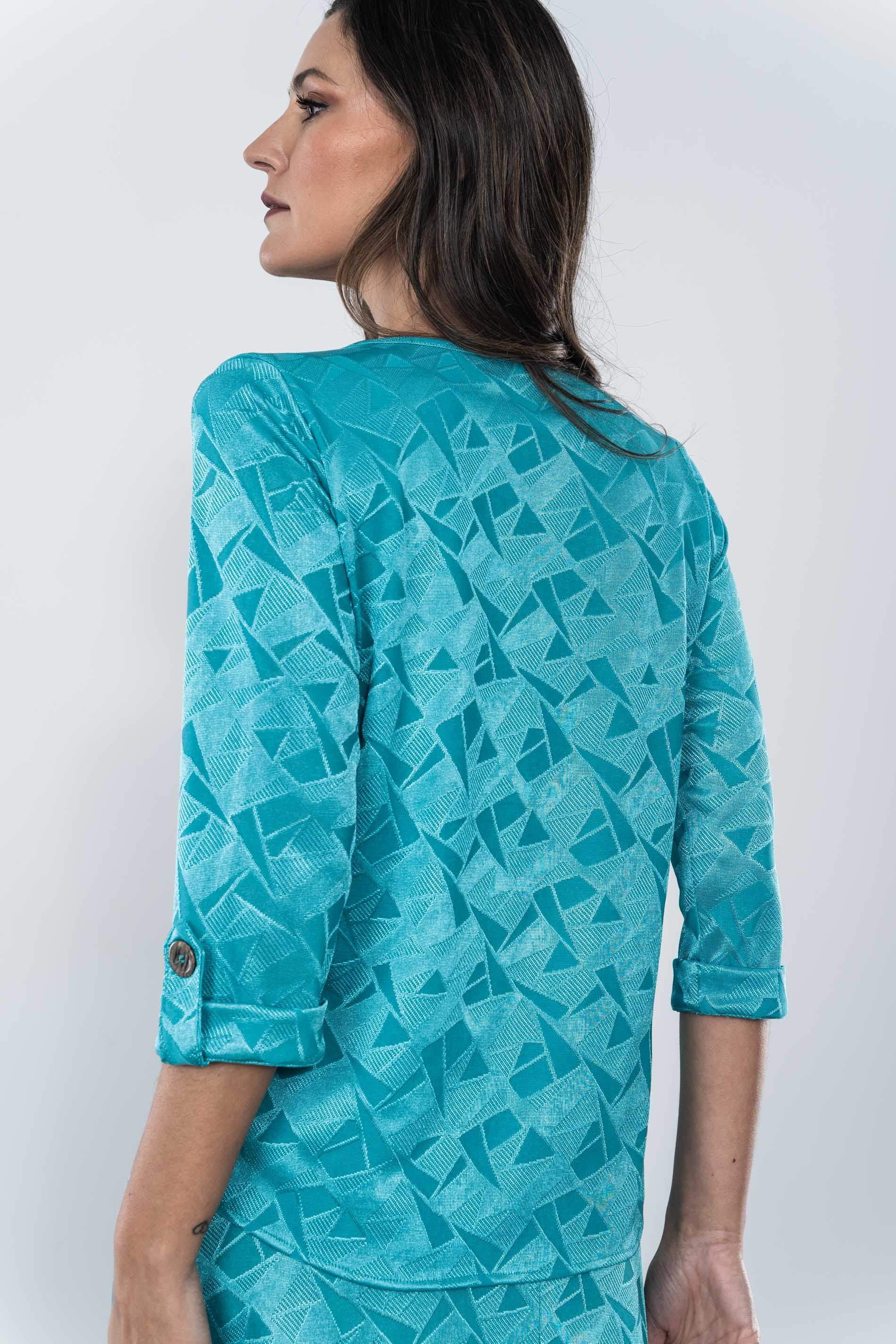 BLUSA PUNTO JACQUARD TRABILLAS TURQUESA