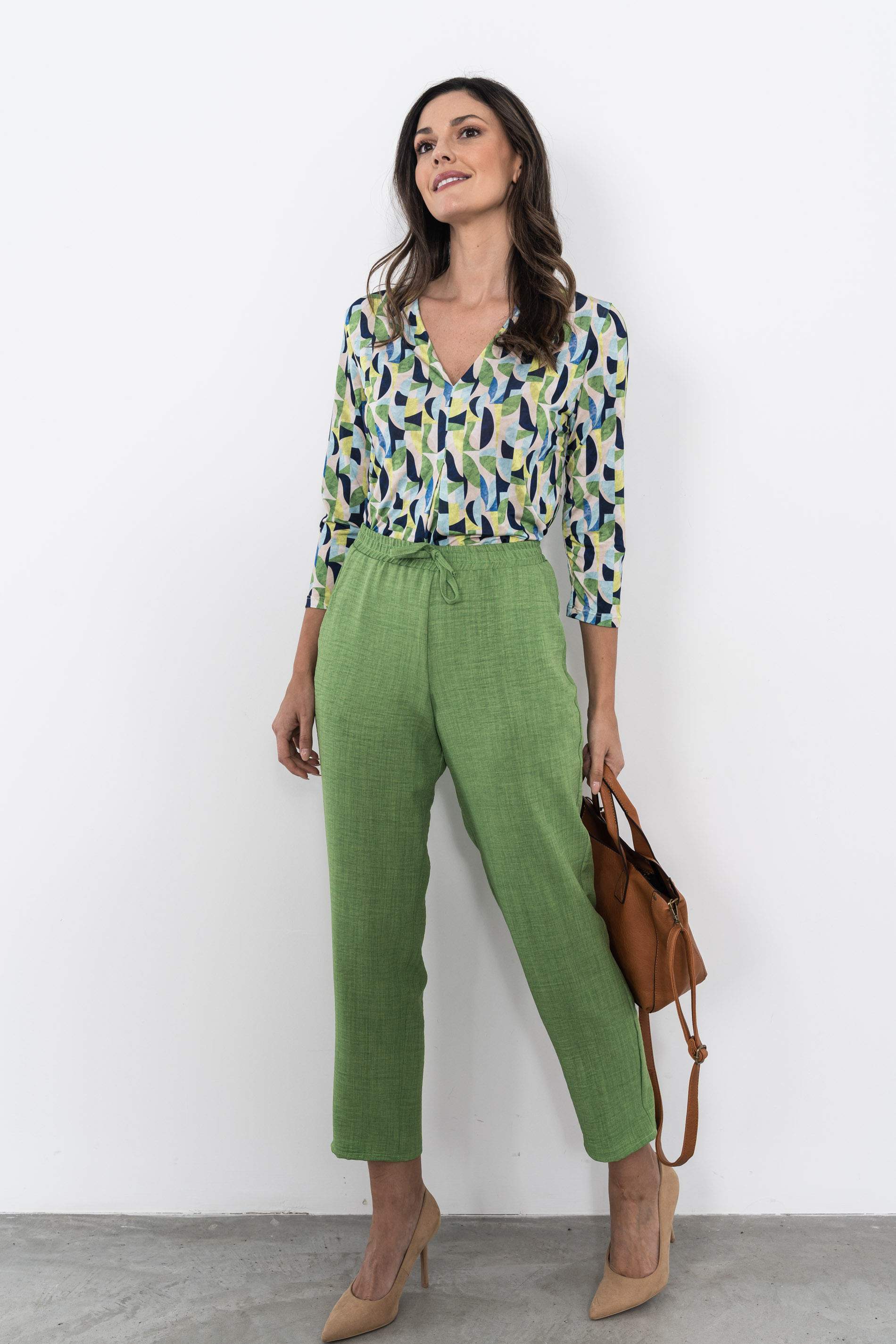 PANTALON HOLGADO EFECTO LINO MANZANA