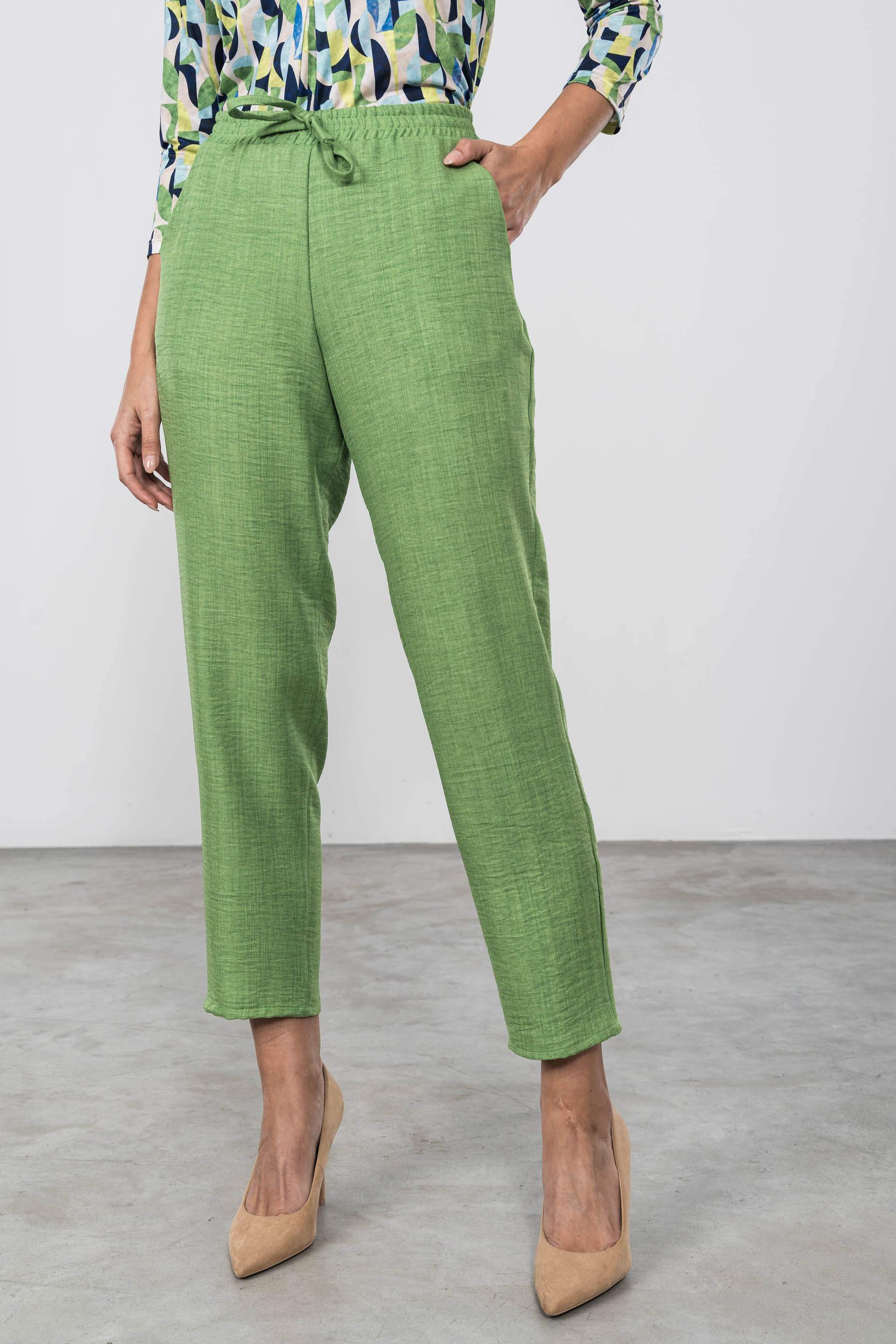 PANTALON HOLGADO EFECTO LINO MANZANA