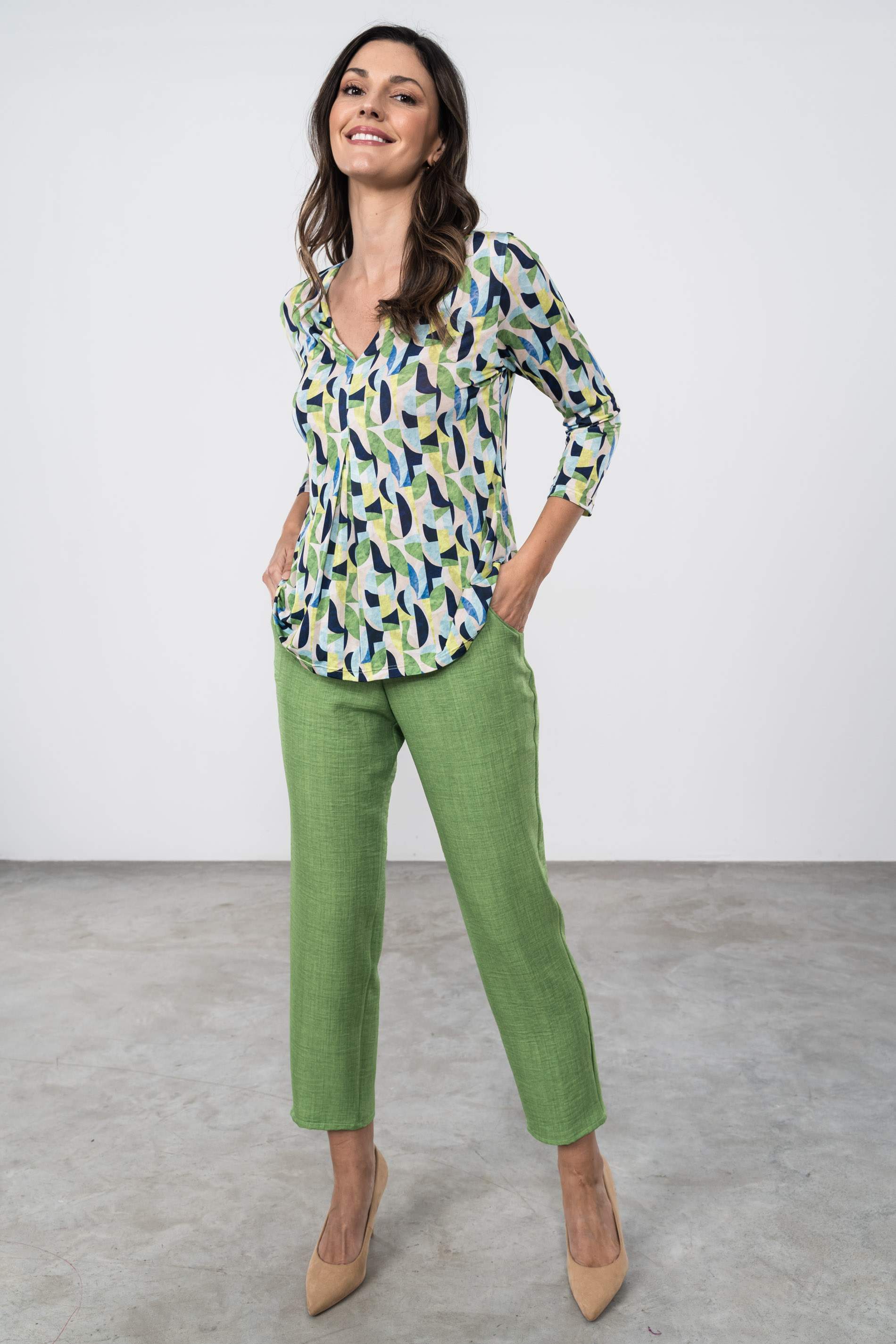 PANTALON HOLGADO EFECTO LINO MANZANA