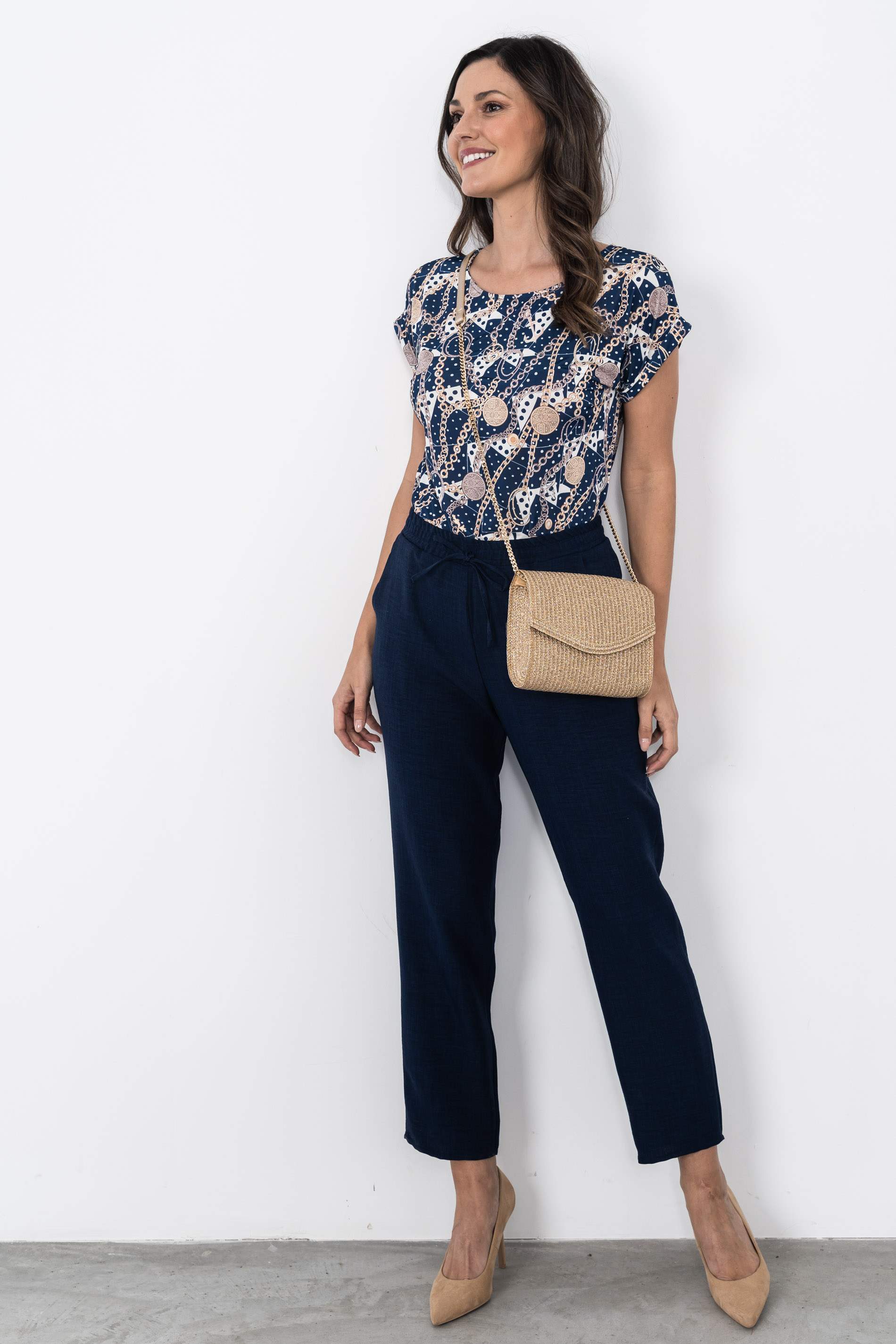 PANTALON HOLGADO EFECTO LINO MARINO