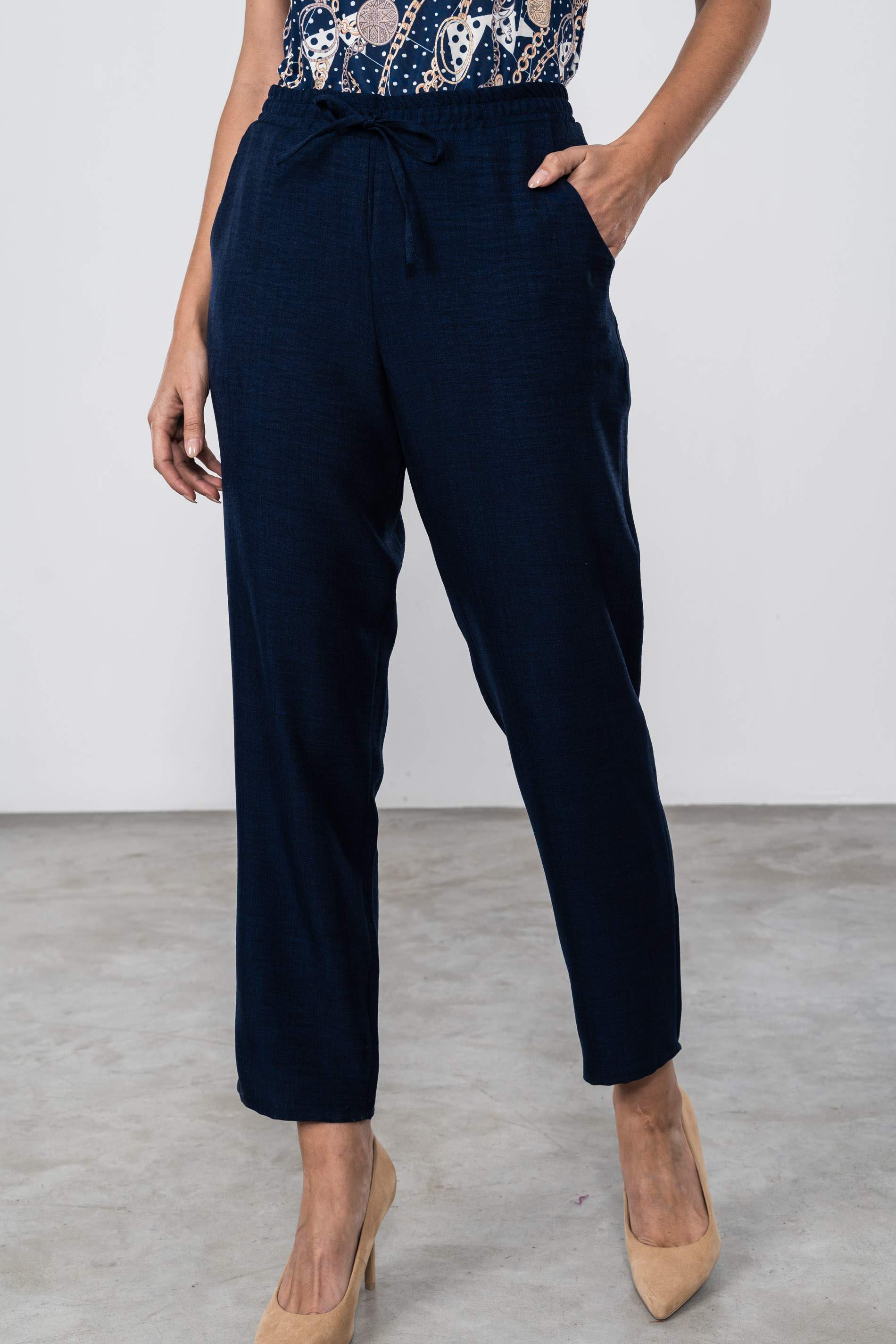 PANTALON HOLGADO EFECTO LINO MARINO