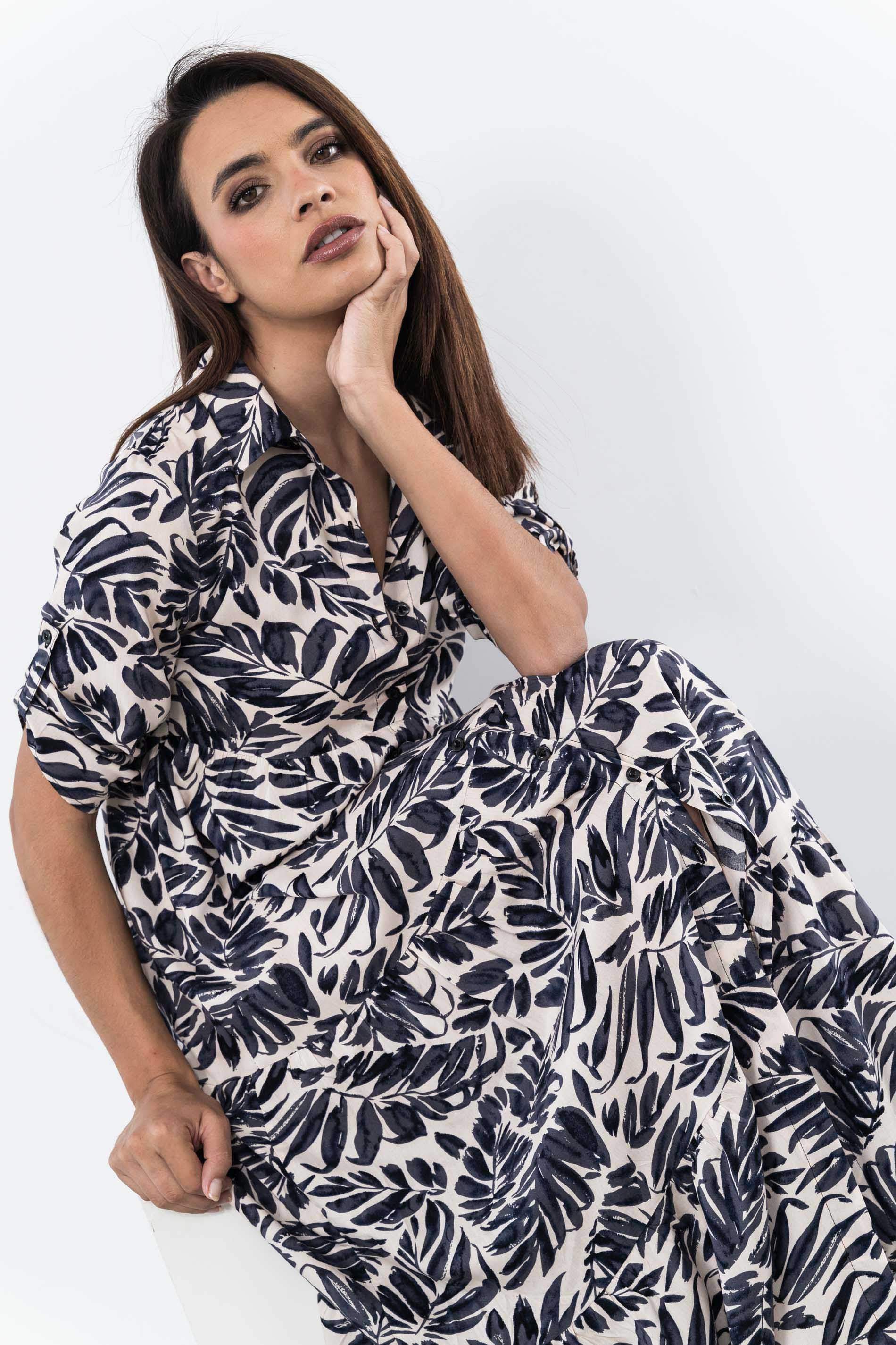 VESTIDO CAMISERO HOJAS BICOLOR