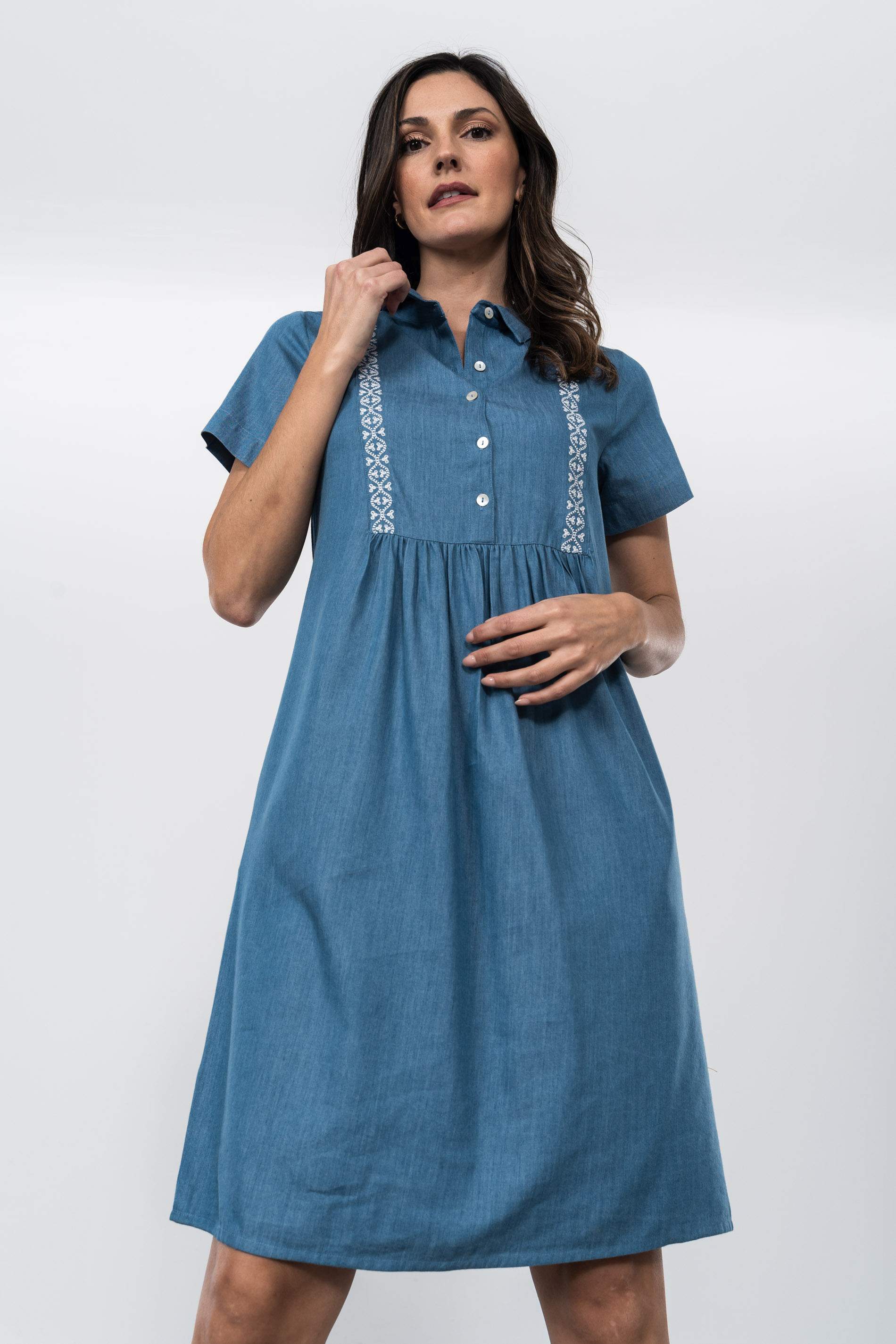 VESTIDO DENIM BORDADO ONDAS