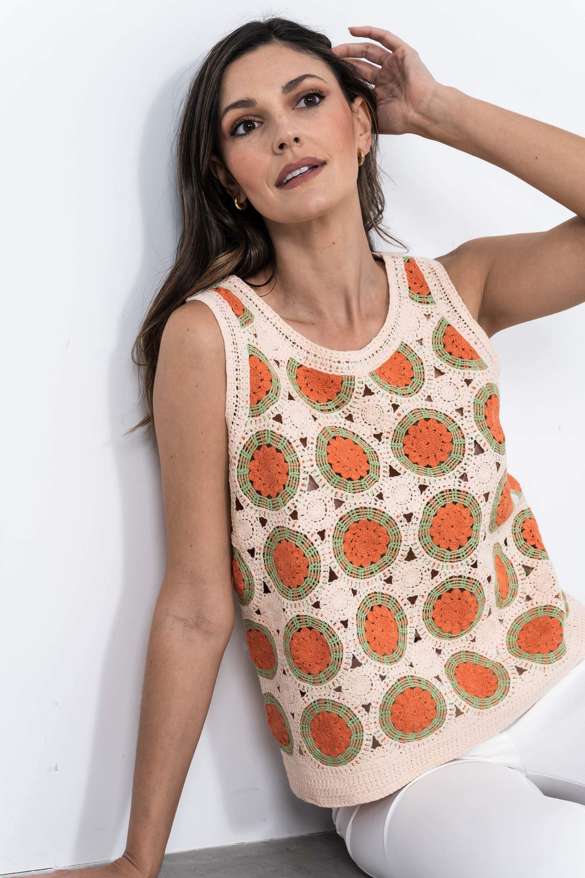 TOP CROCHET CIRCULOS FLOR