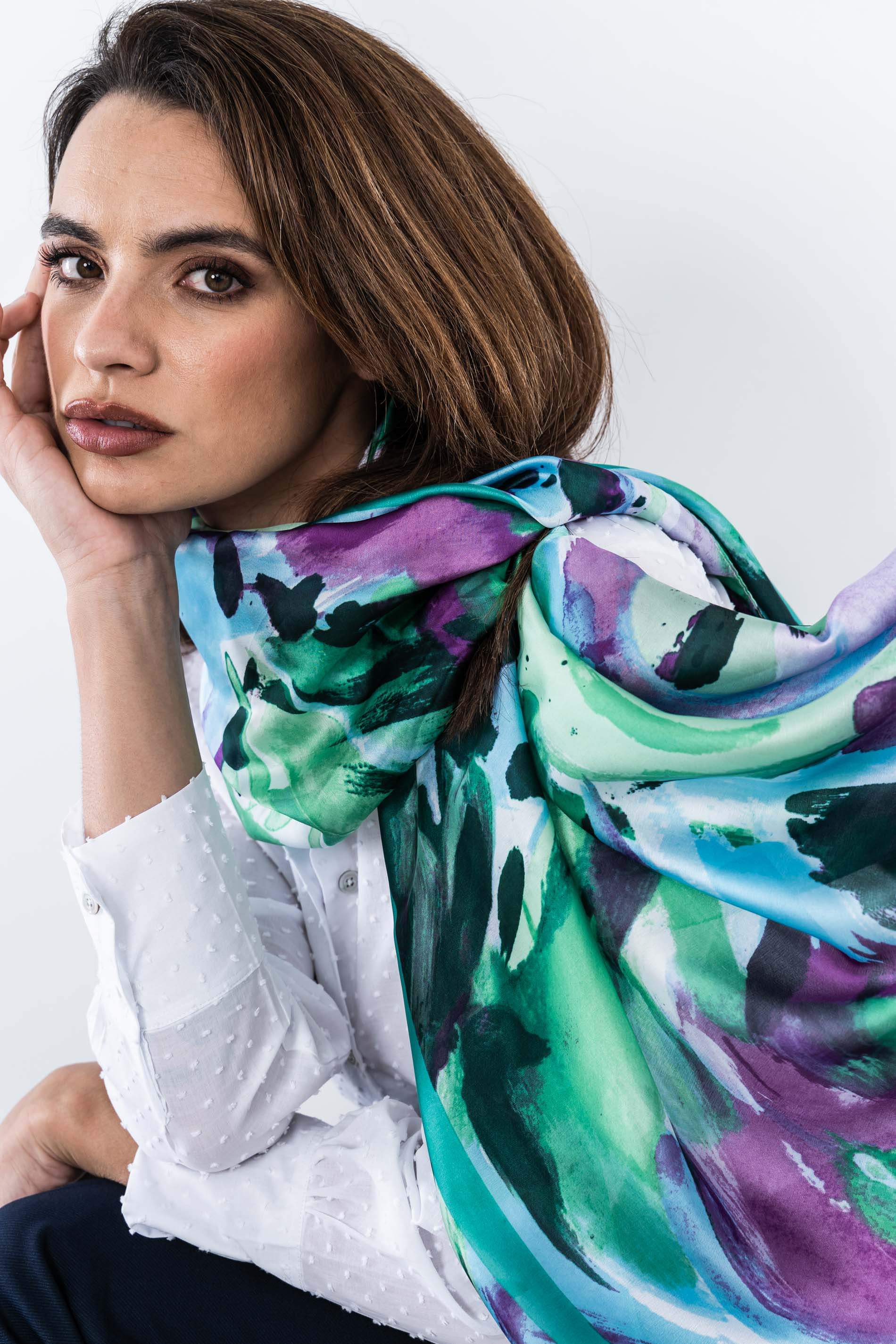 FOULARD PINCELADAS EFECTO SEDA VERDE