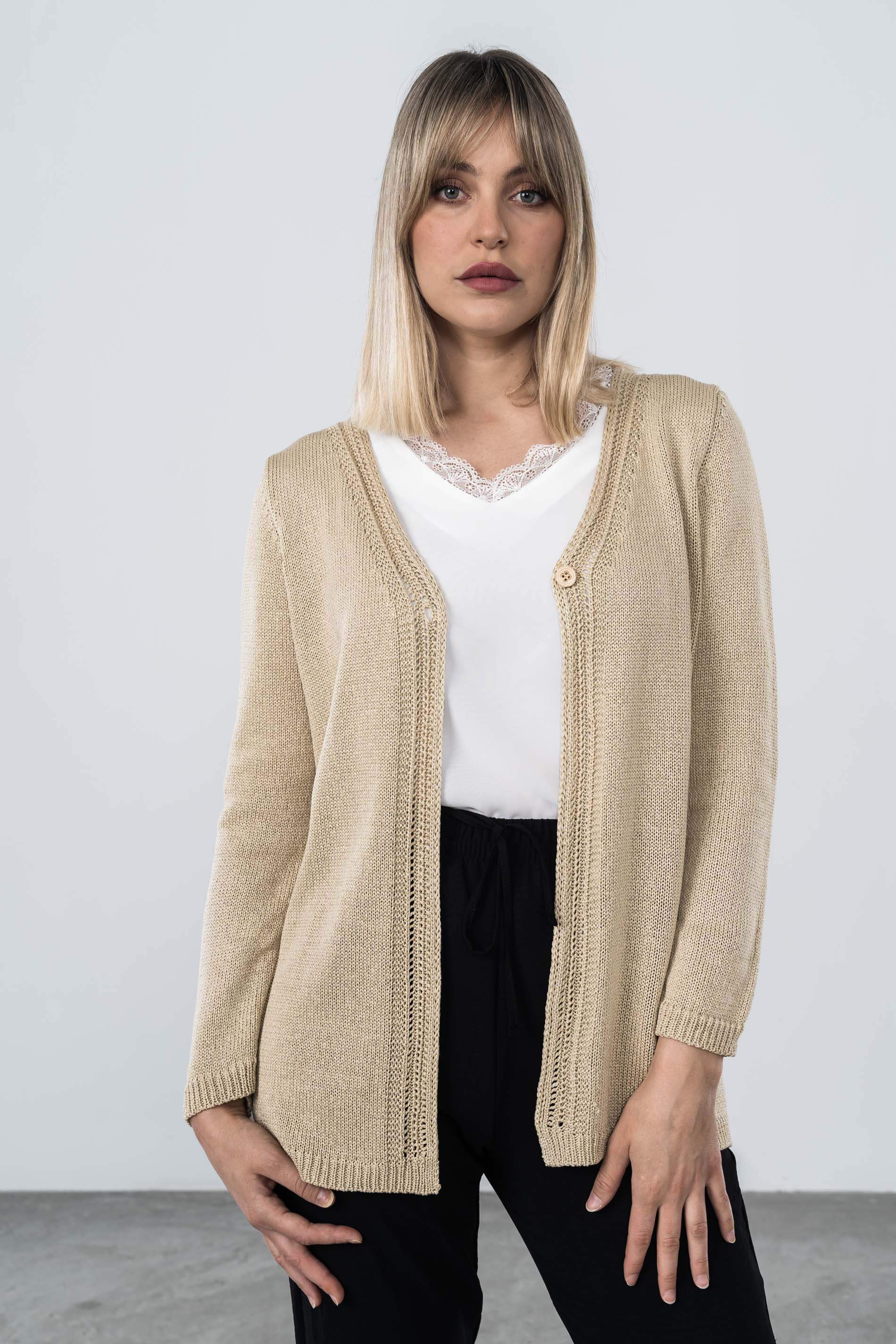 CHAQUETA 1 BOTON TIRA CALADOS BEIGE