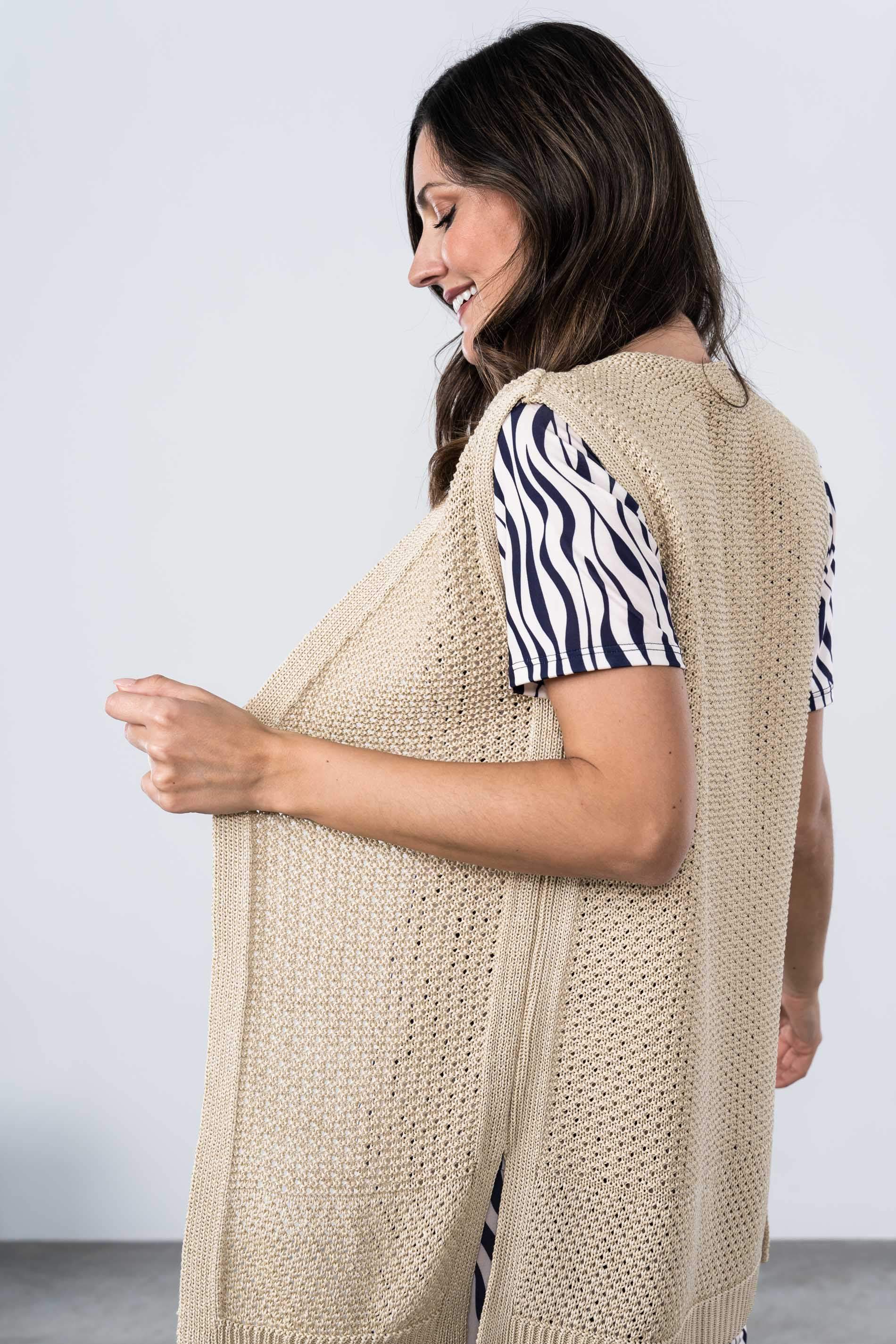 CHALECO PUNTO FANTASIA BEIGE