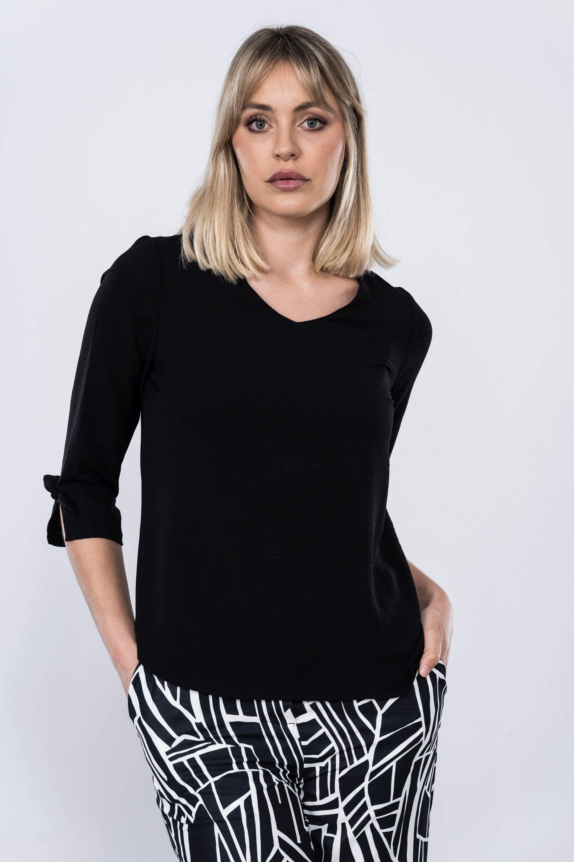 BLUSA MANGA FRANCESA LACITOS NEGRO