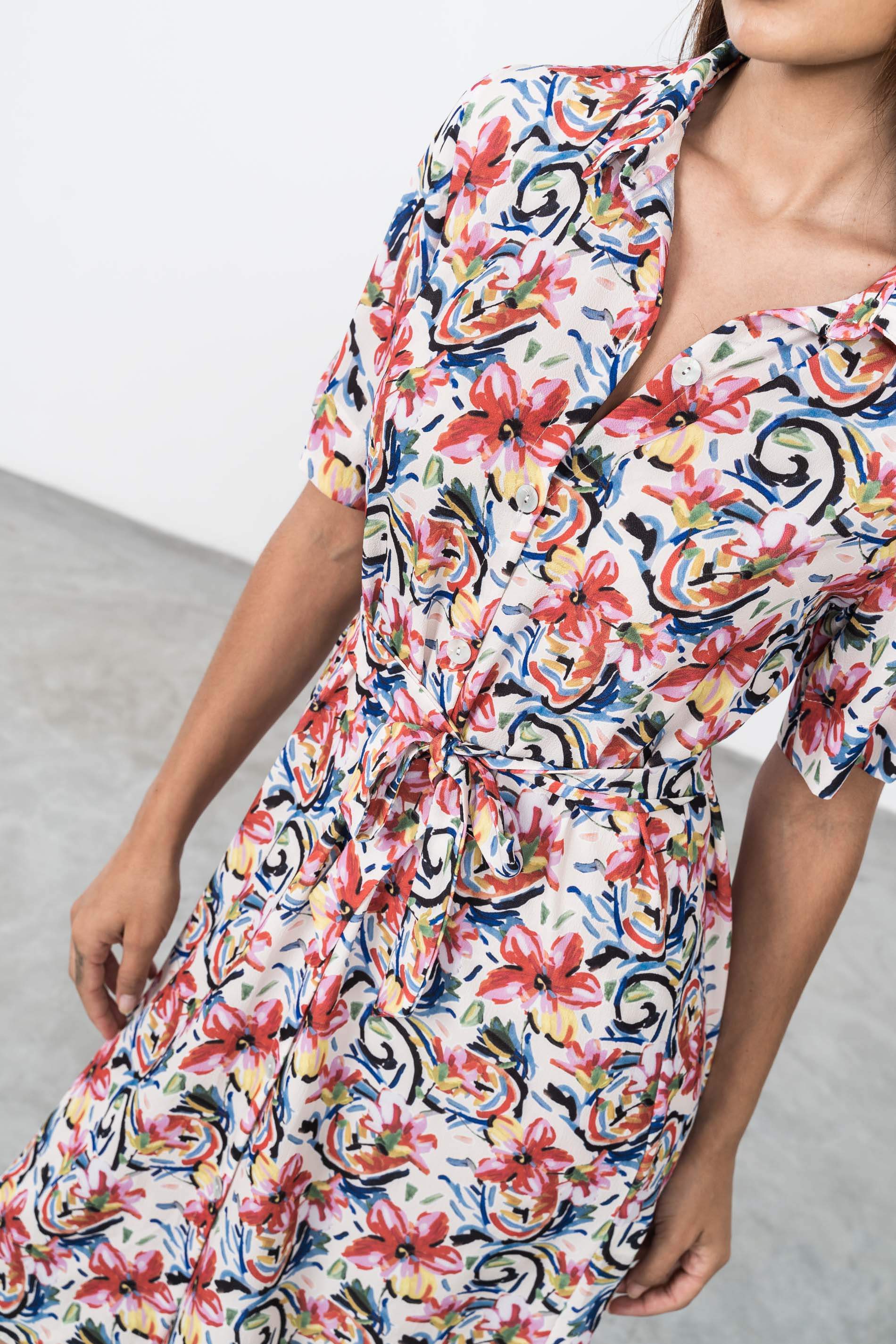 VESTIDO CAMISERO FLORAL TRAZOS