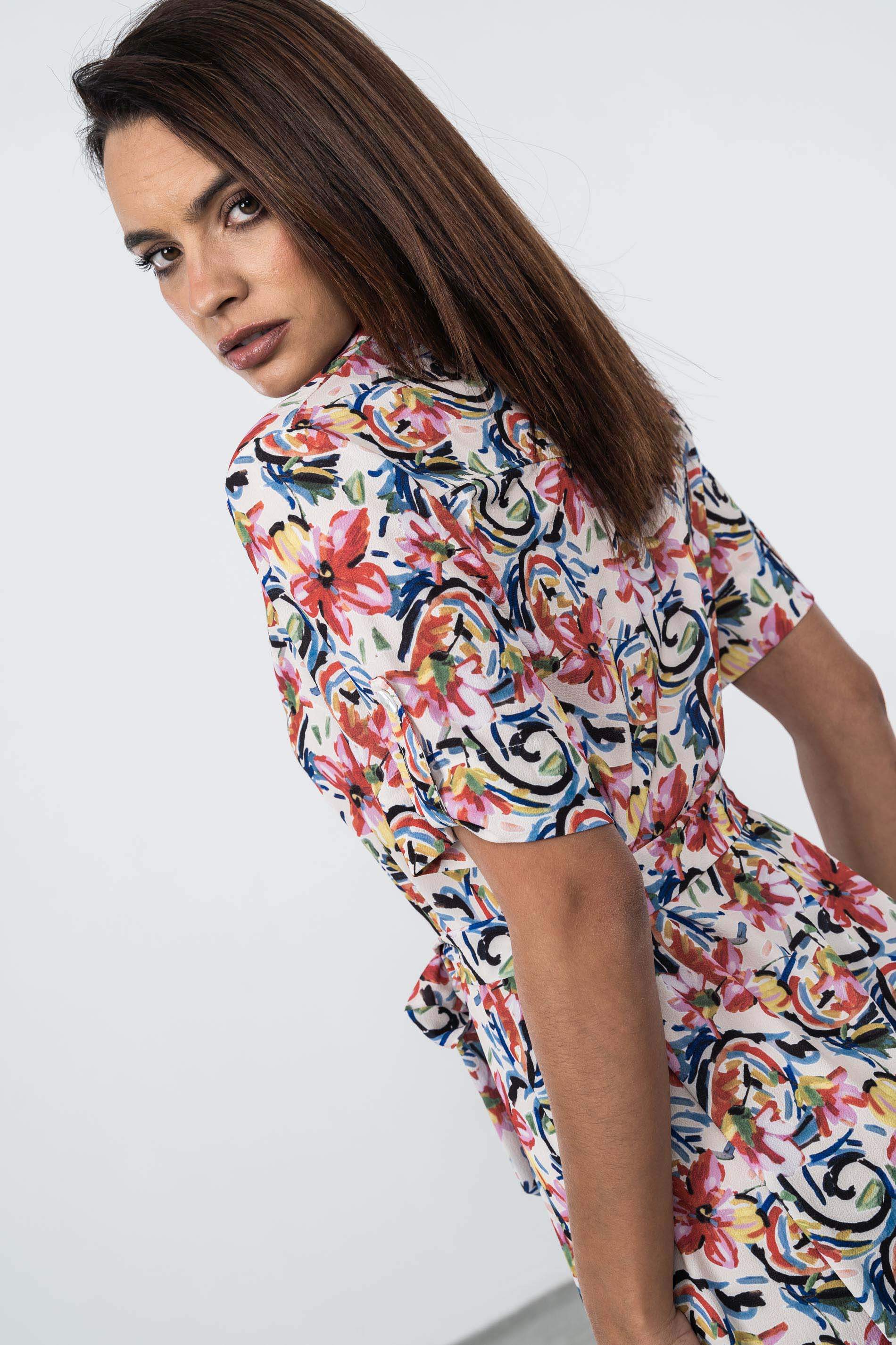 VESTIDO CAMISERO FLORAL TRAZOS