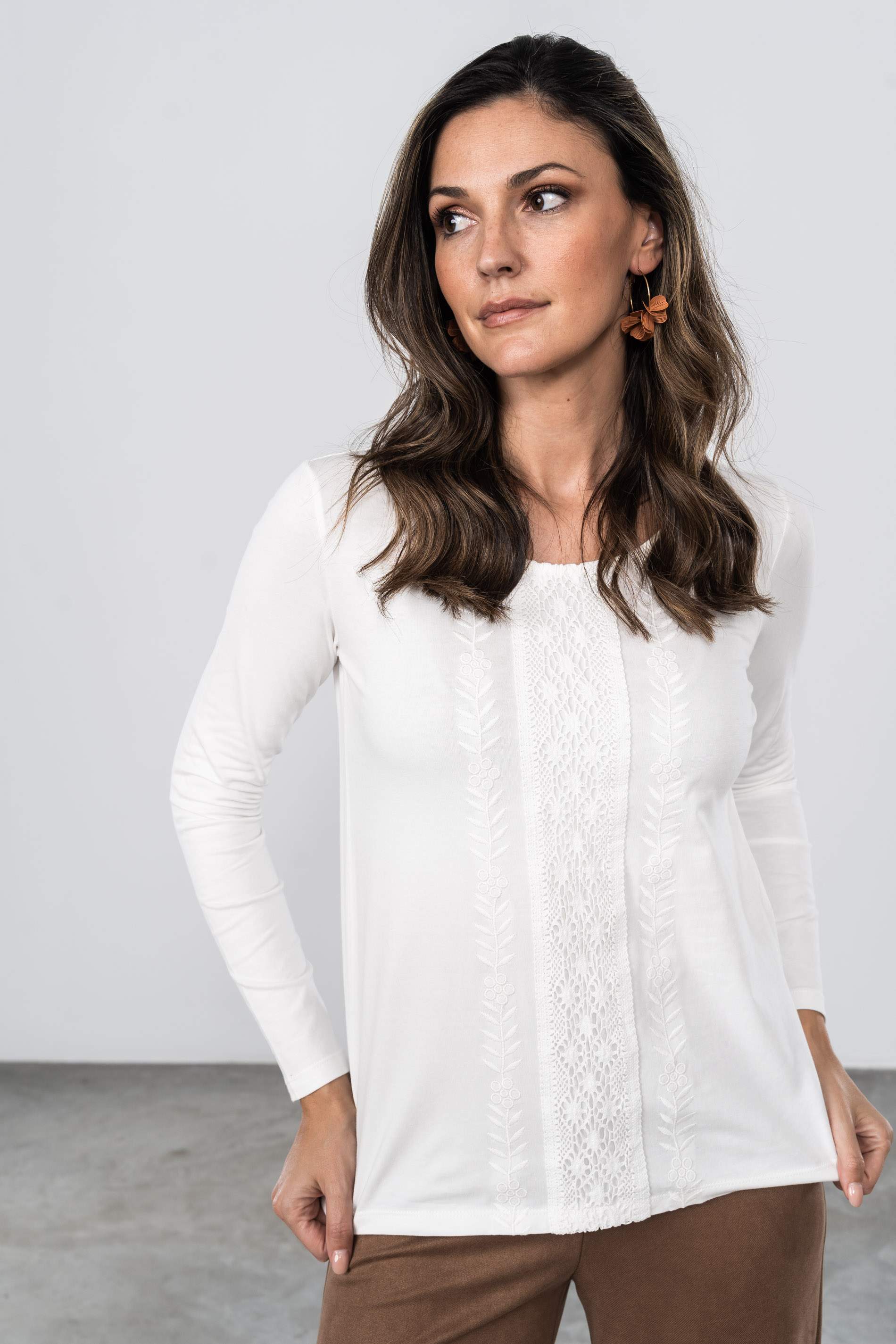 CAMISETA PUNTILLA Y BORDADO M/L 