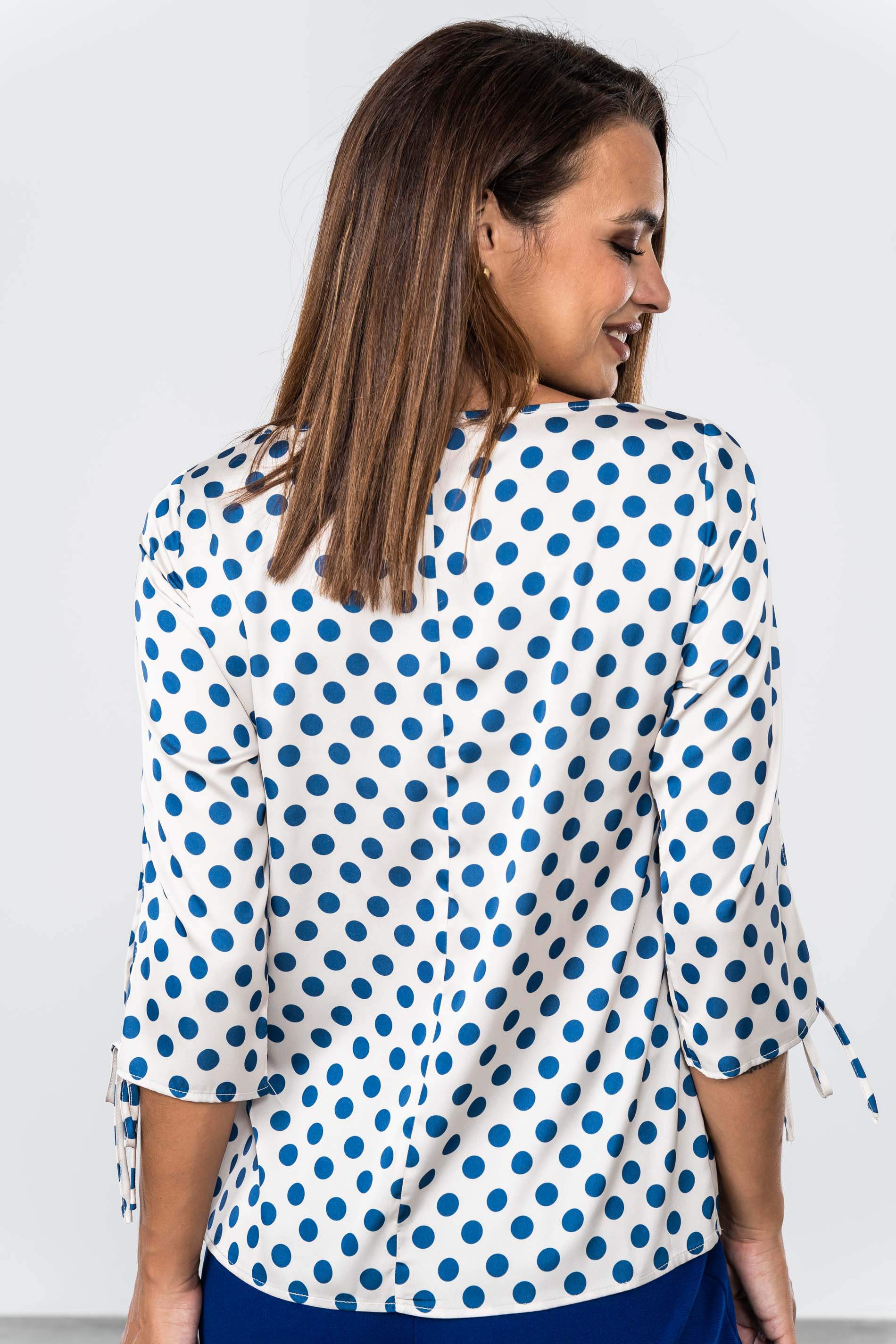 BLUSA TOPOS LACITOS AZUL