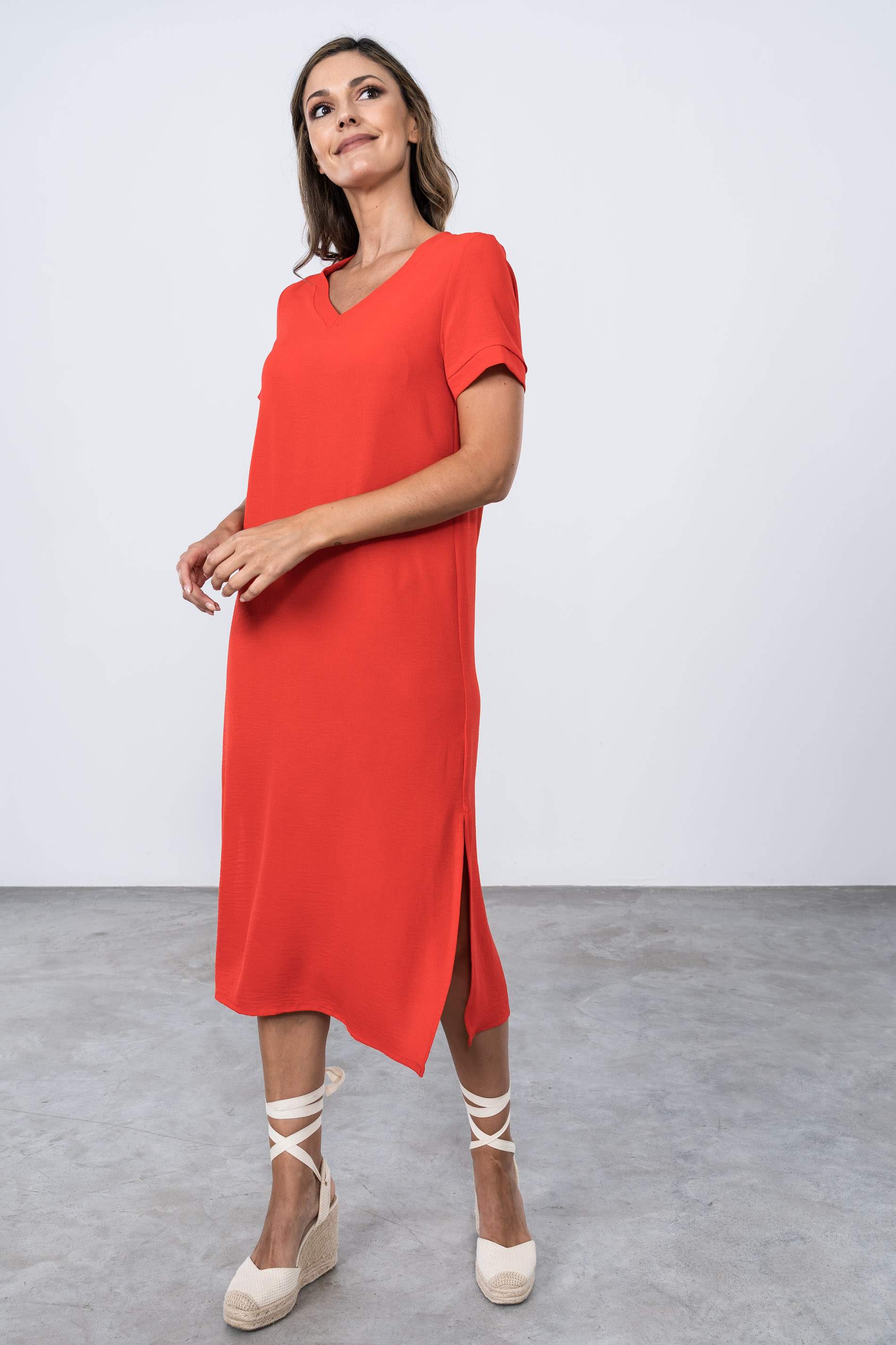 VESTIDO LARGO ABERTURAS ROJO