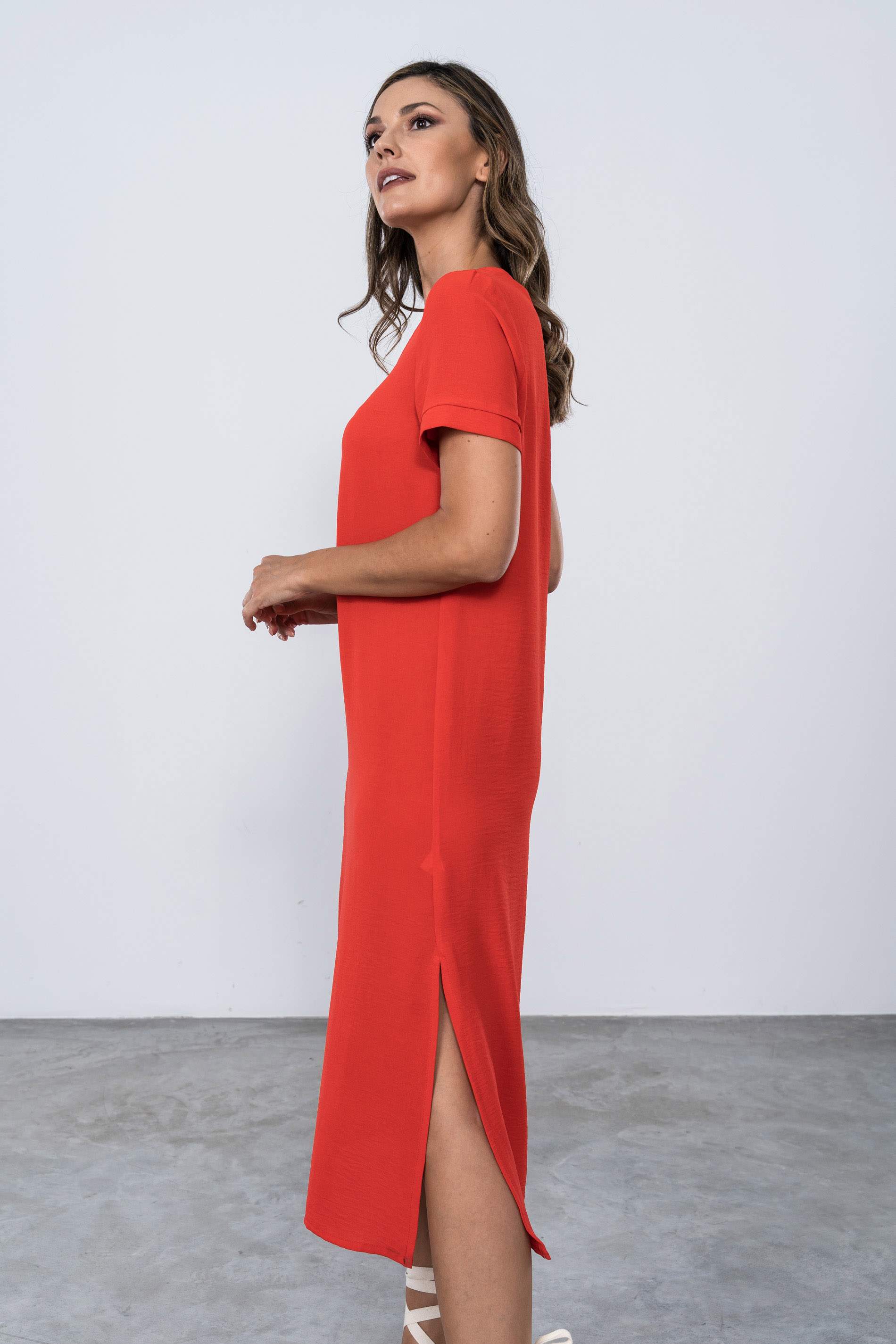 VESTIDO LARGO ABERTURAS ROJO