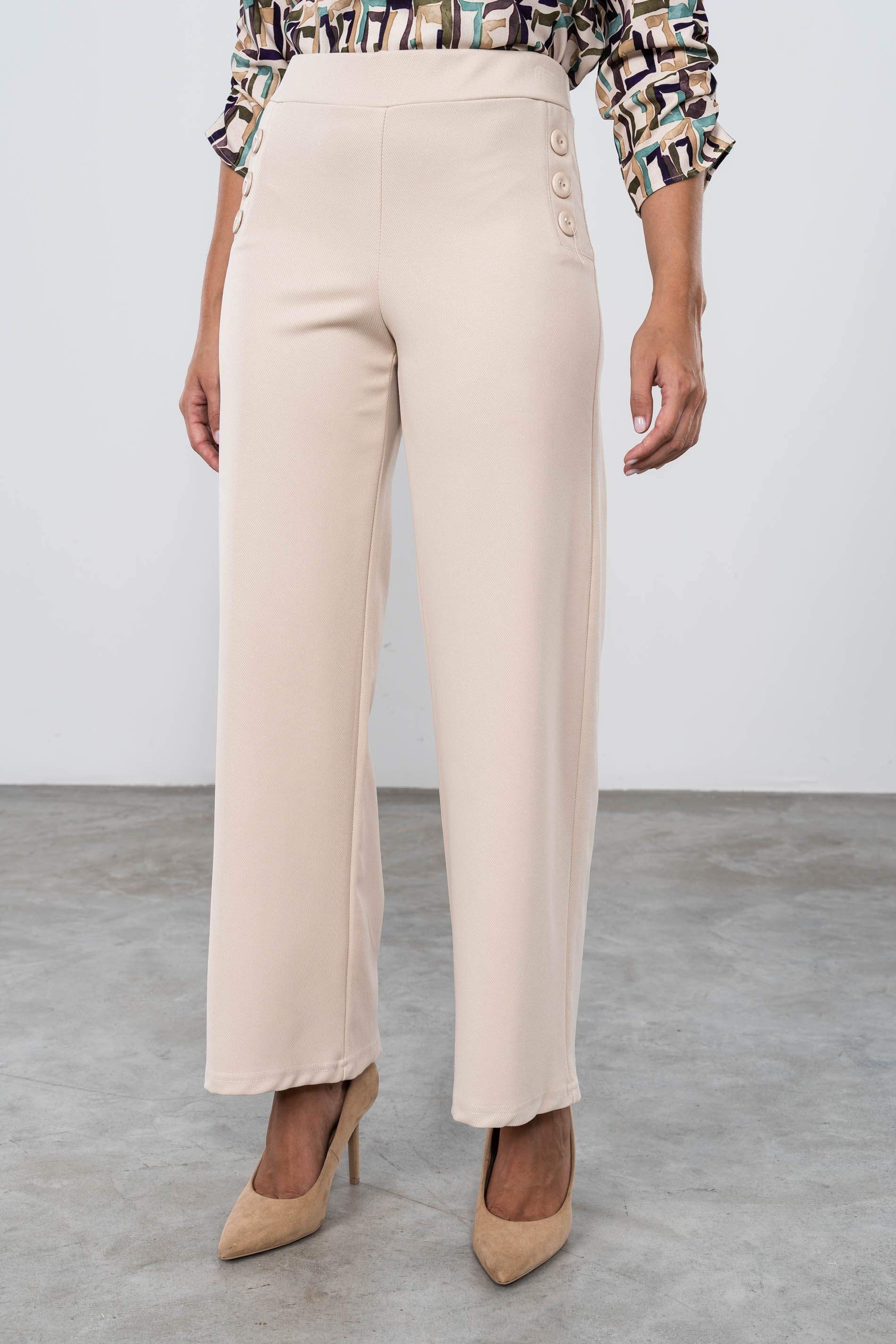 PANTALÓN ANCHO BOTONES BEIGE