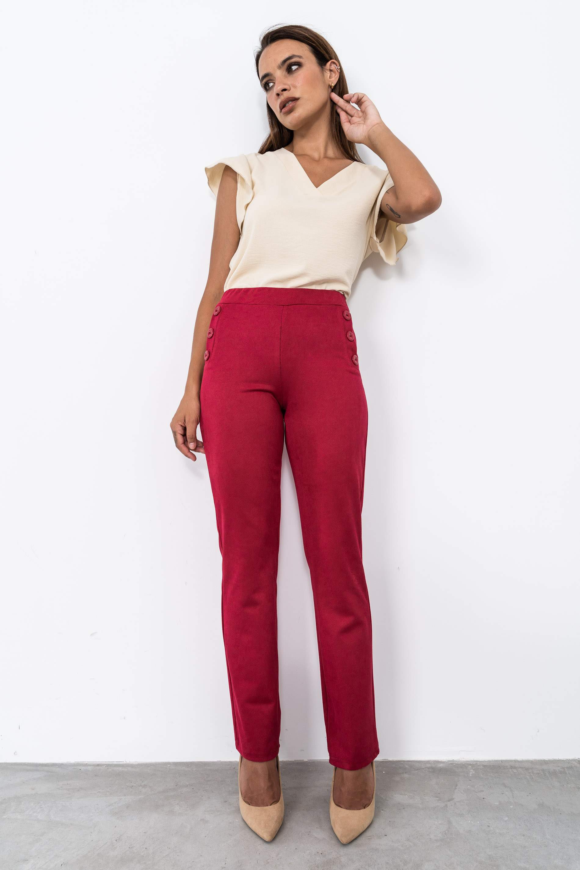 PANTALÓN BOTONES RECTO ROJO