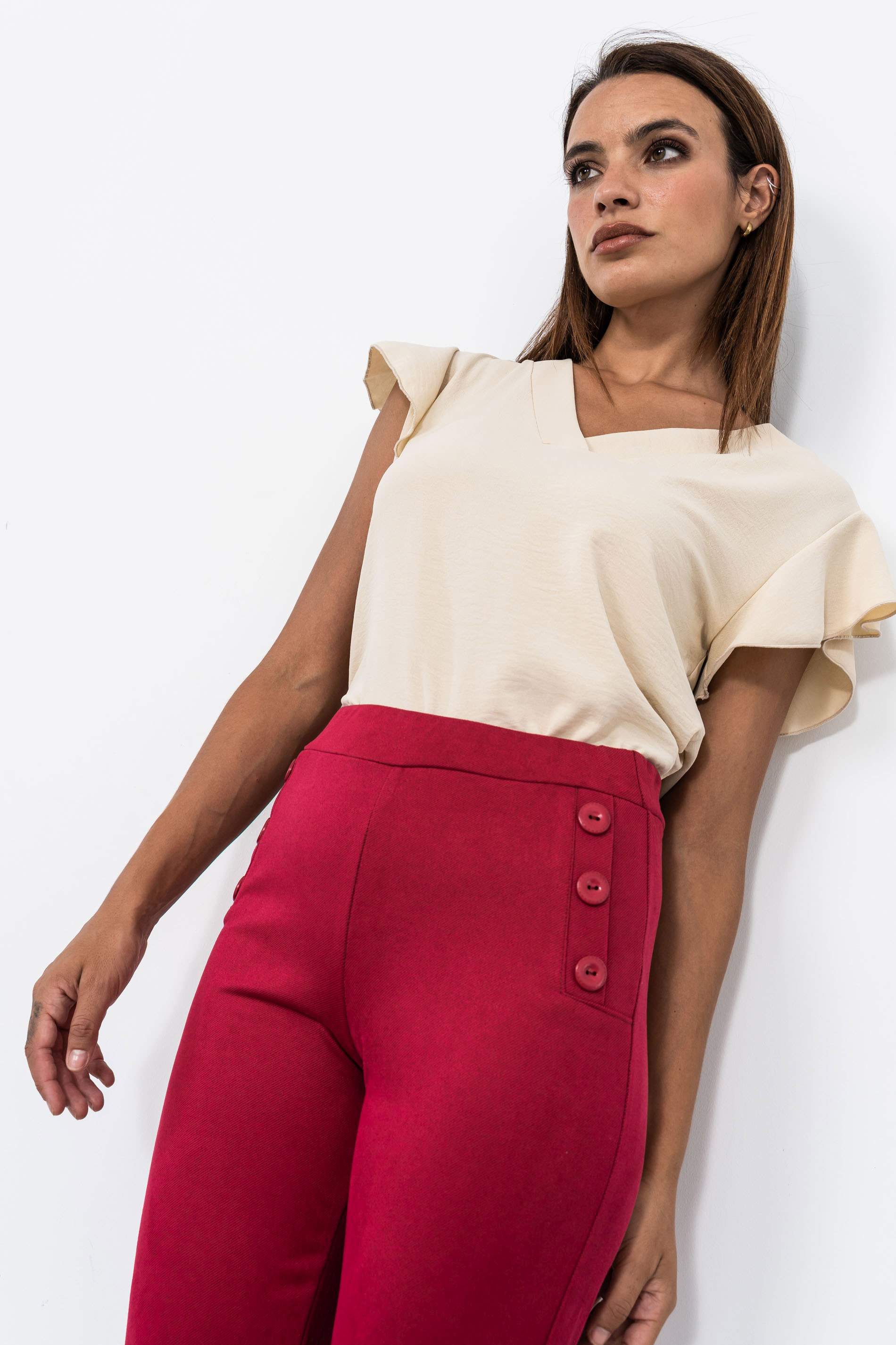PANTALÓN BOTONES RECTO ROJO