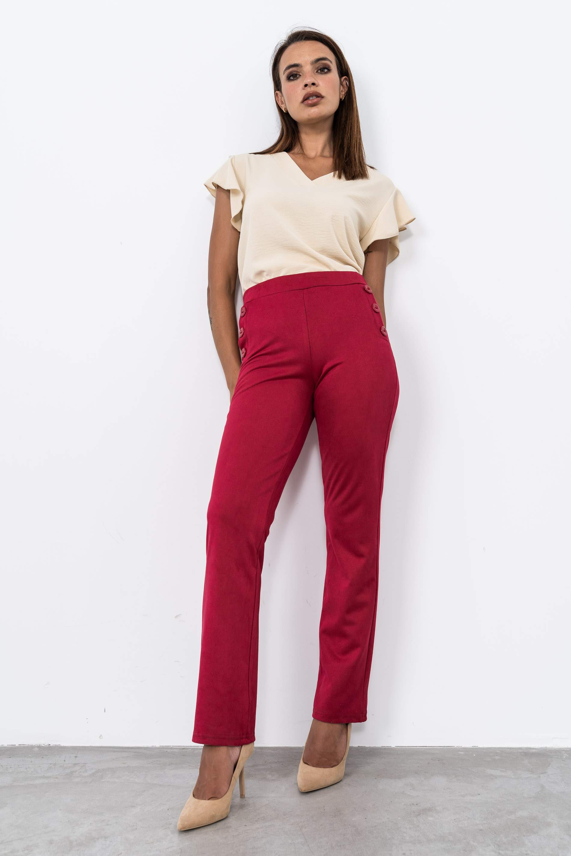 PANTALÓN BOTONES RECTO ROJO