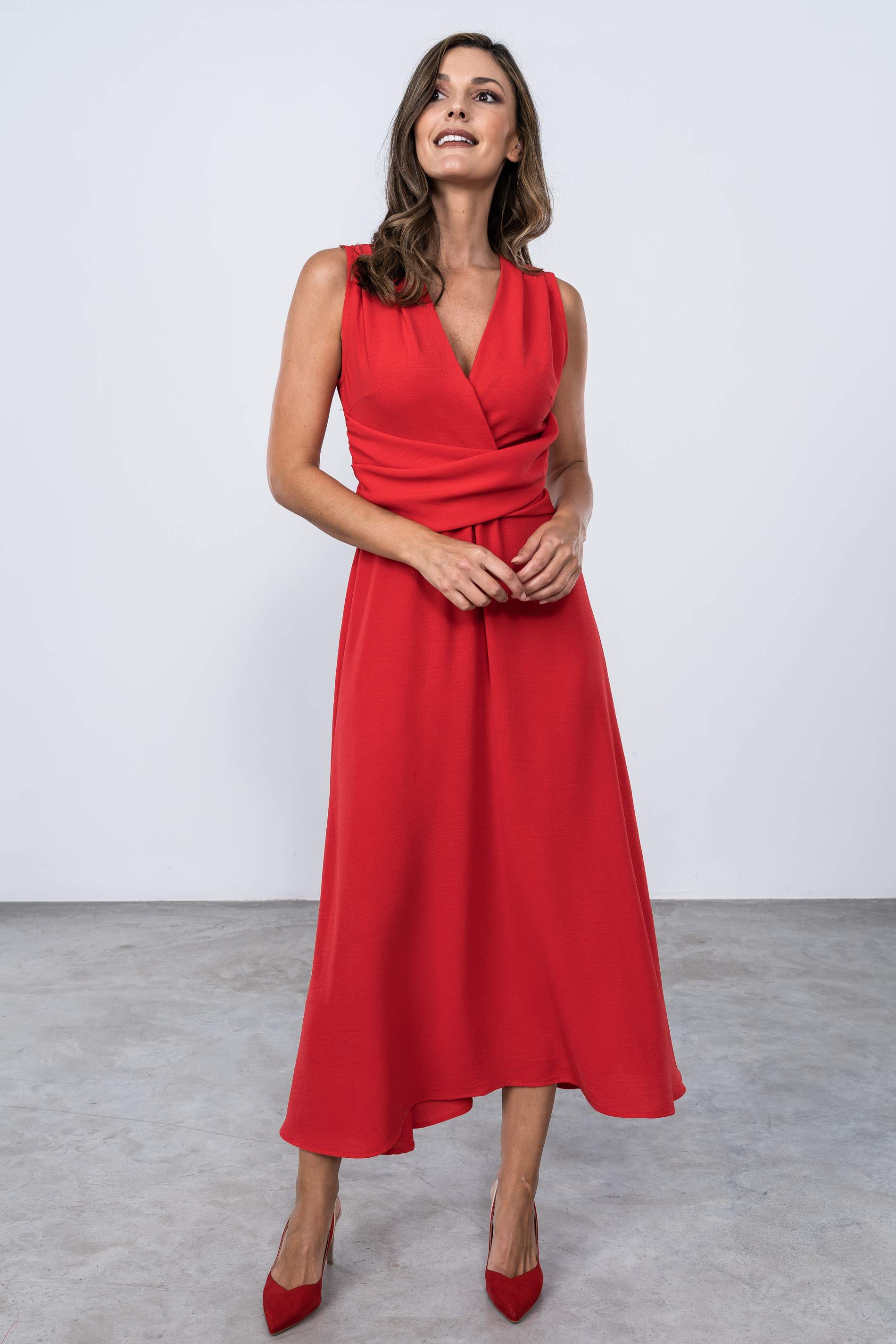 VESTIDO FRUNCE CINTURA MANGA SISA ROJO
