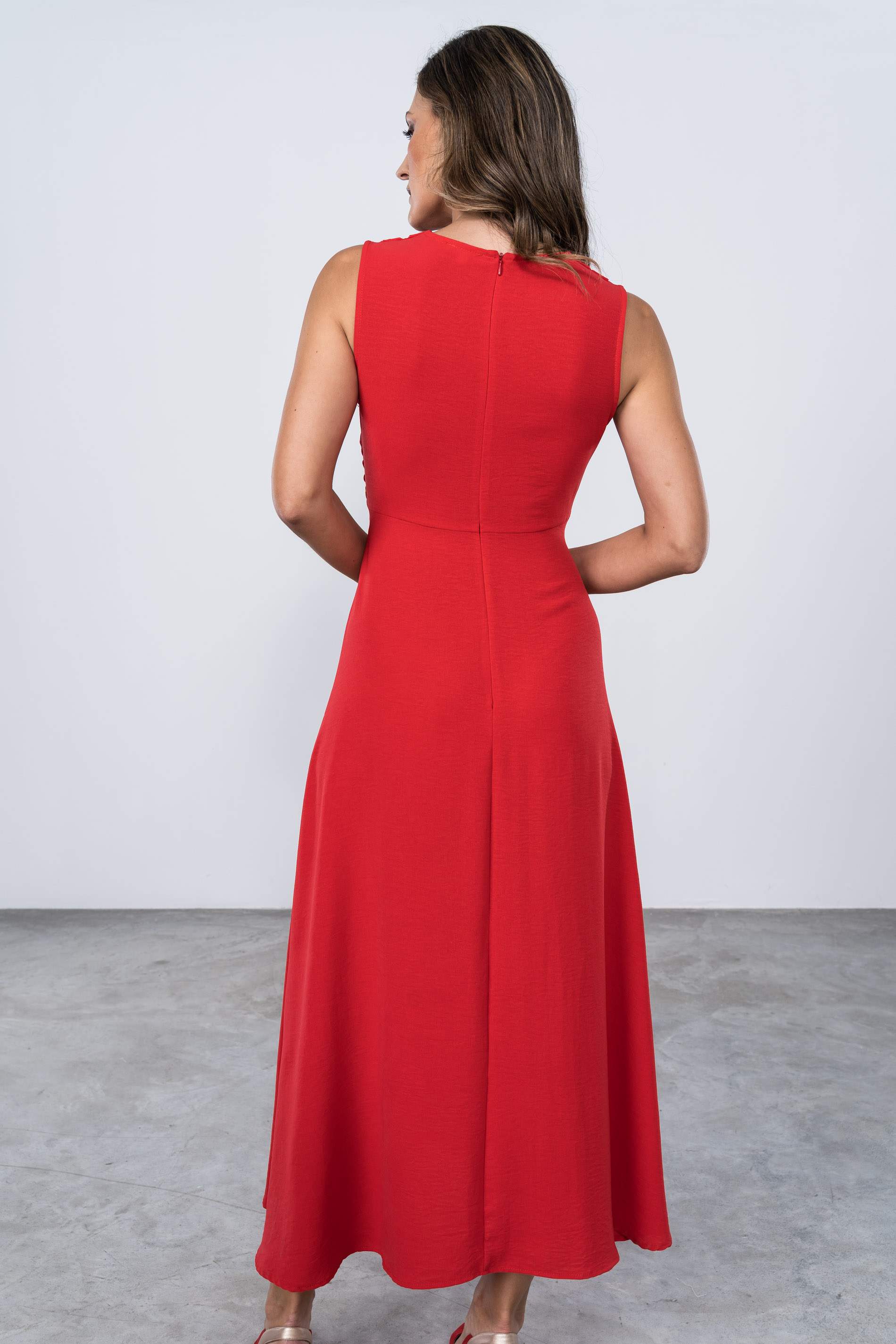 VESTIDO FRUNCE CINTURA MANGA SISA ROJO