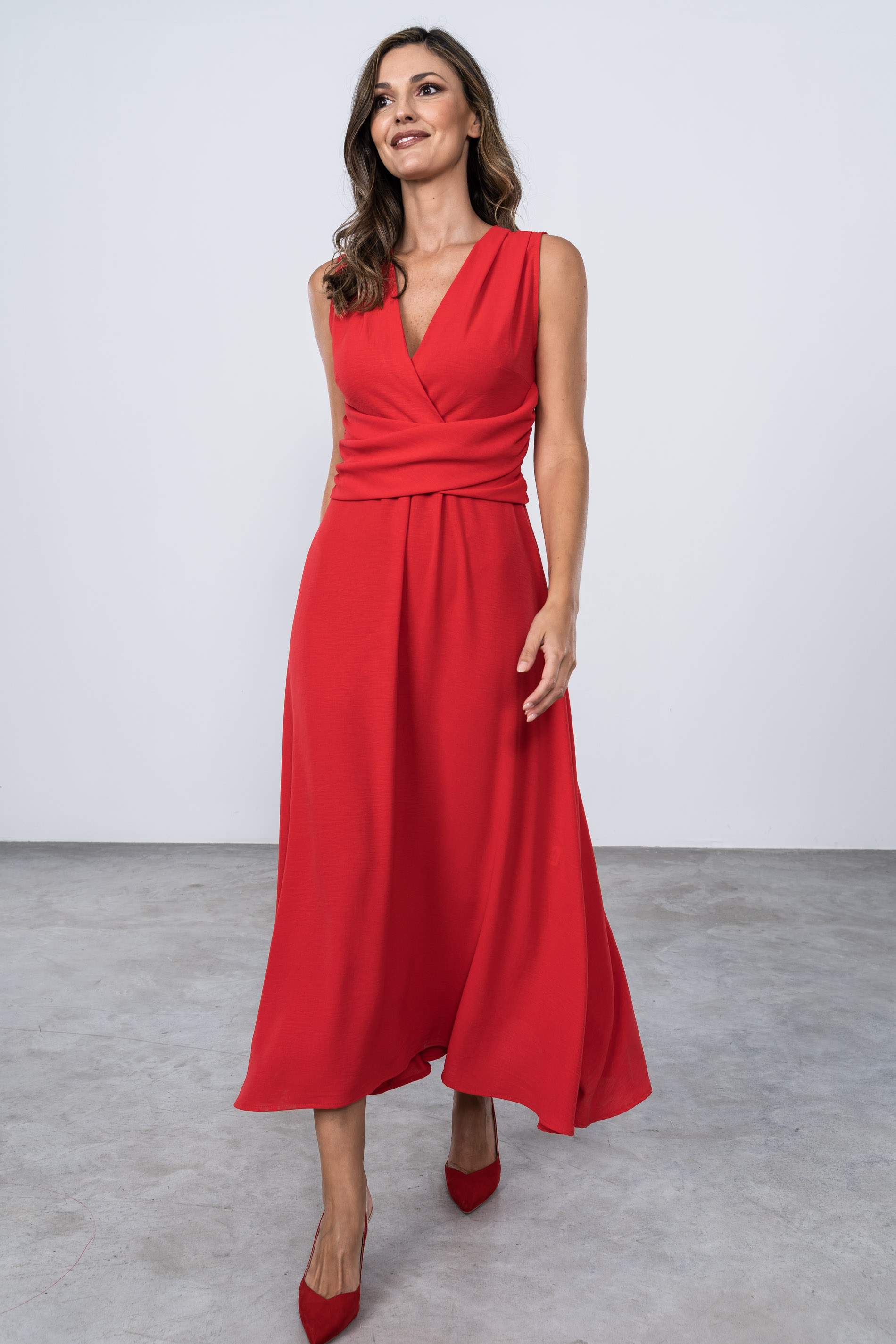 VESTIDO FRUNCE CINTURA MANGA SISA ROJO