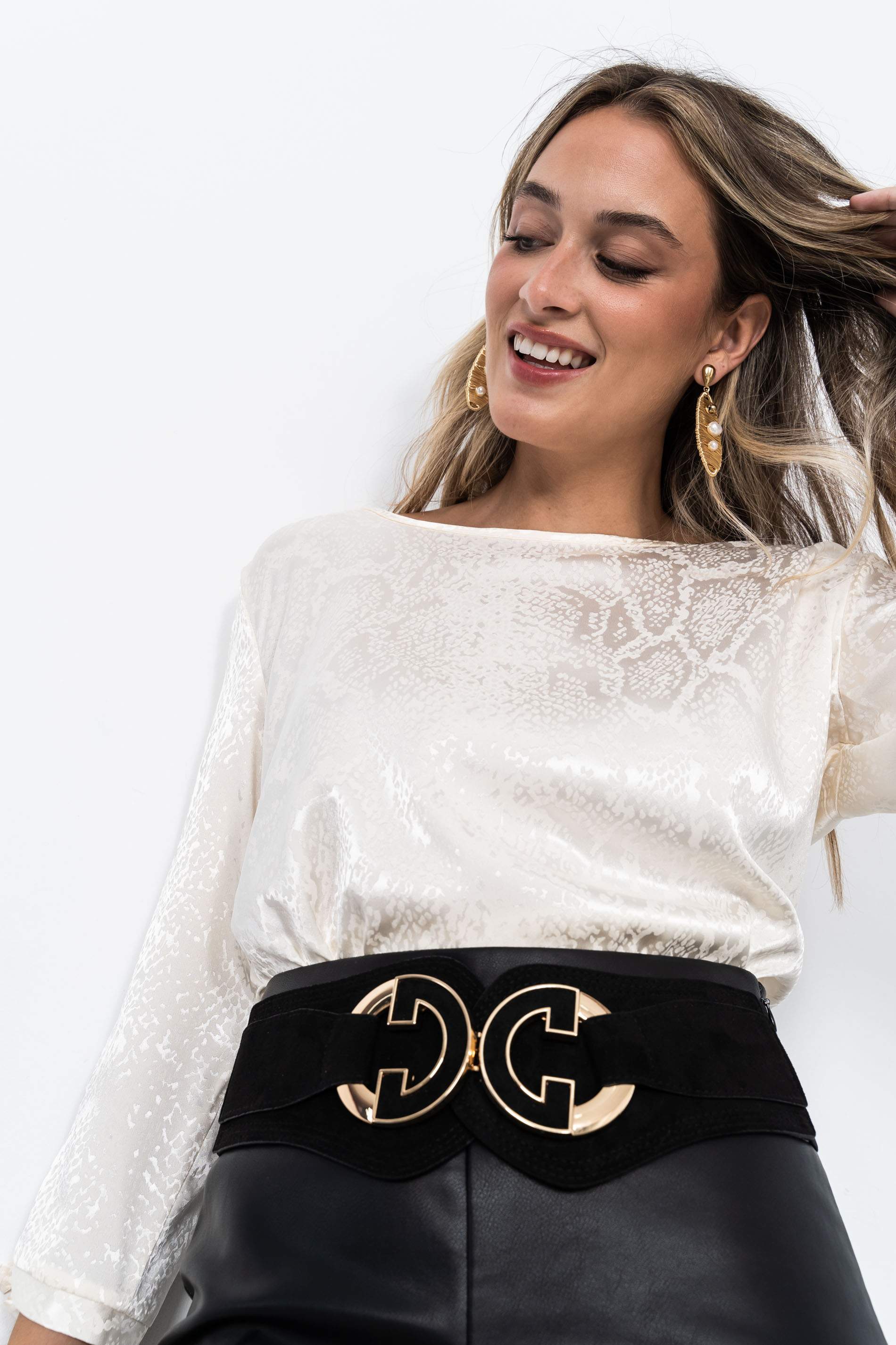 BLUSA SATINADA JACQUARD CRUDO