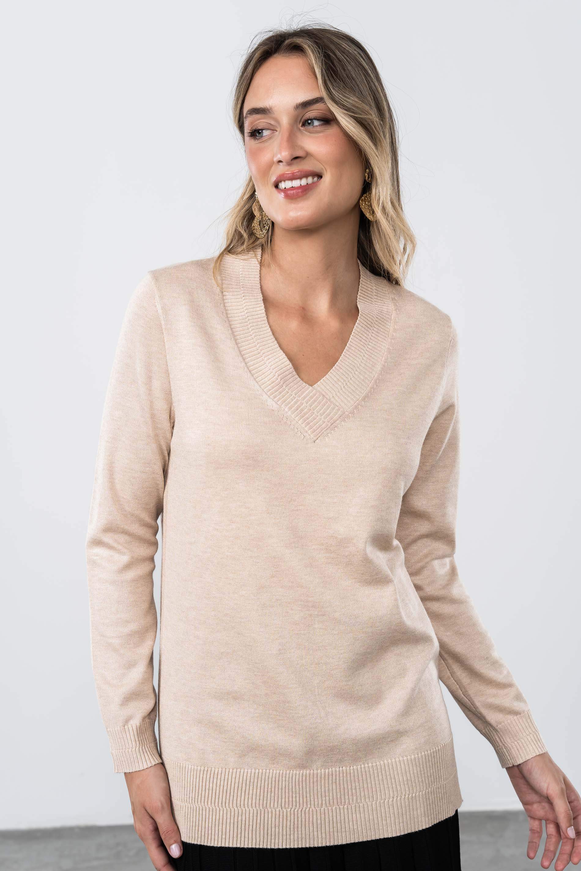JERSEY CUELLO PICO DETALLE BEIGE