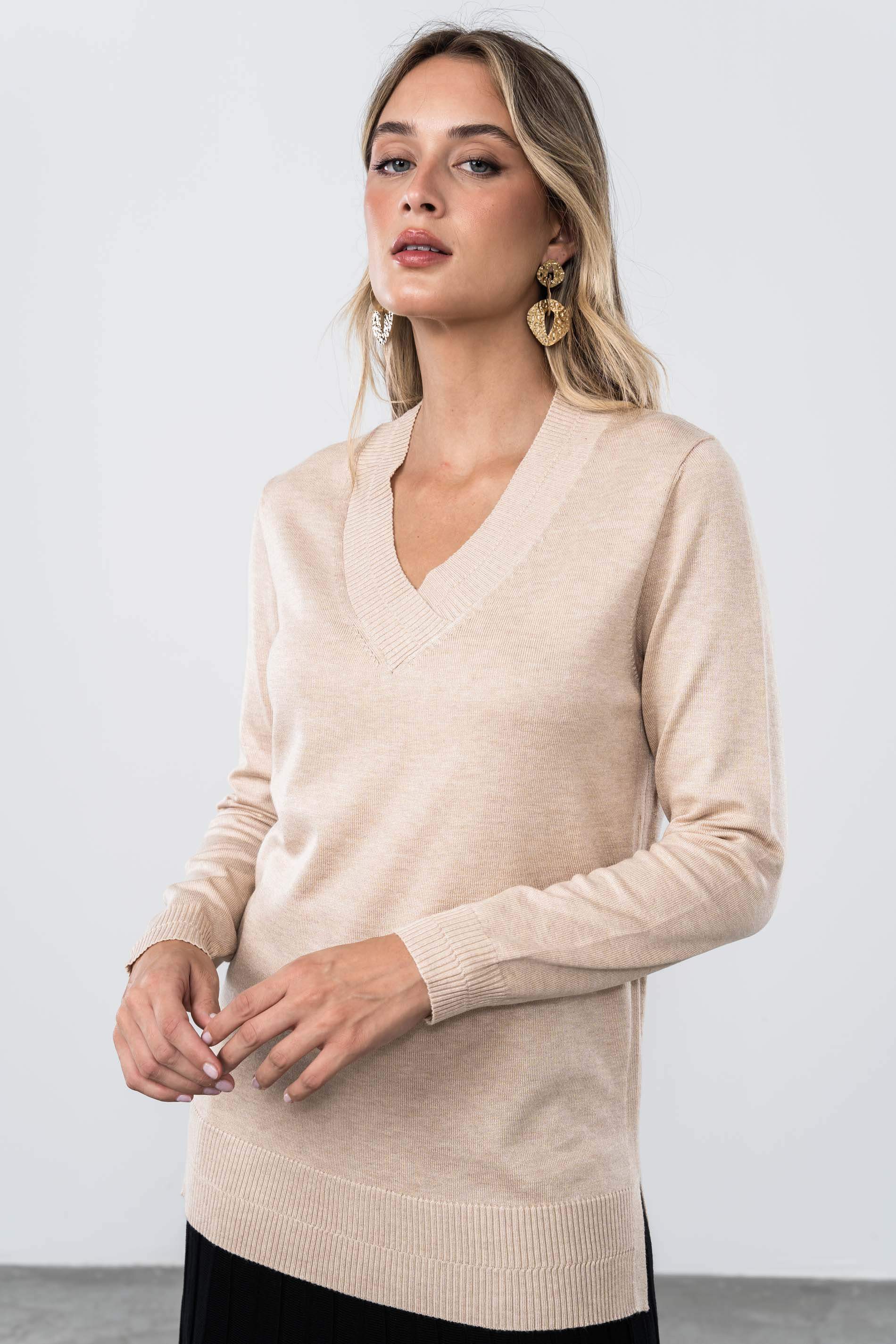 JERSEY CUELLO PICO DETALLE BEIGE