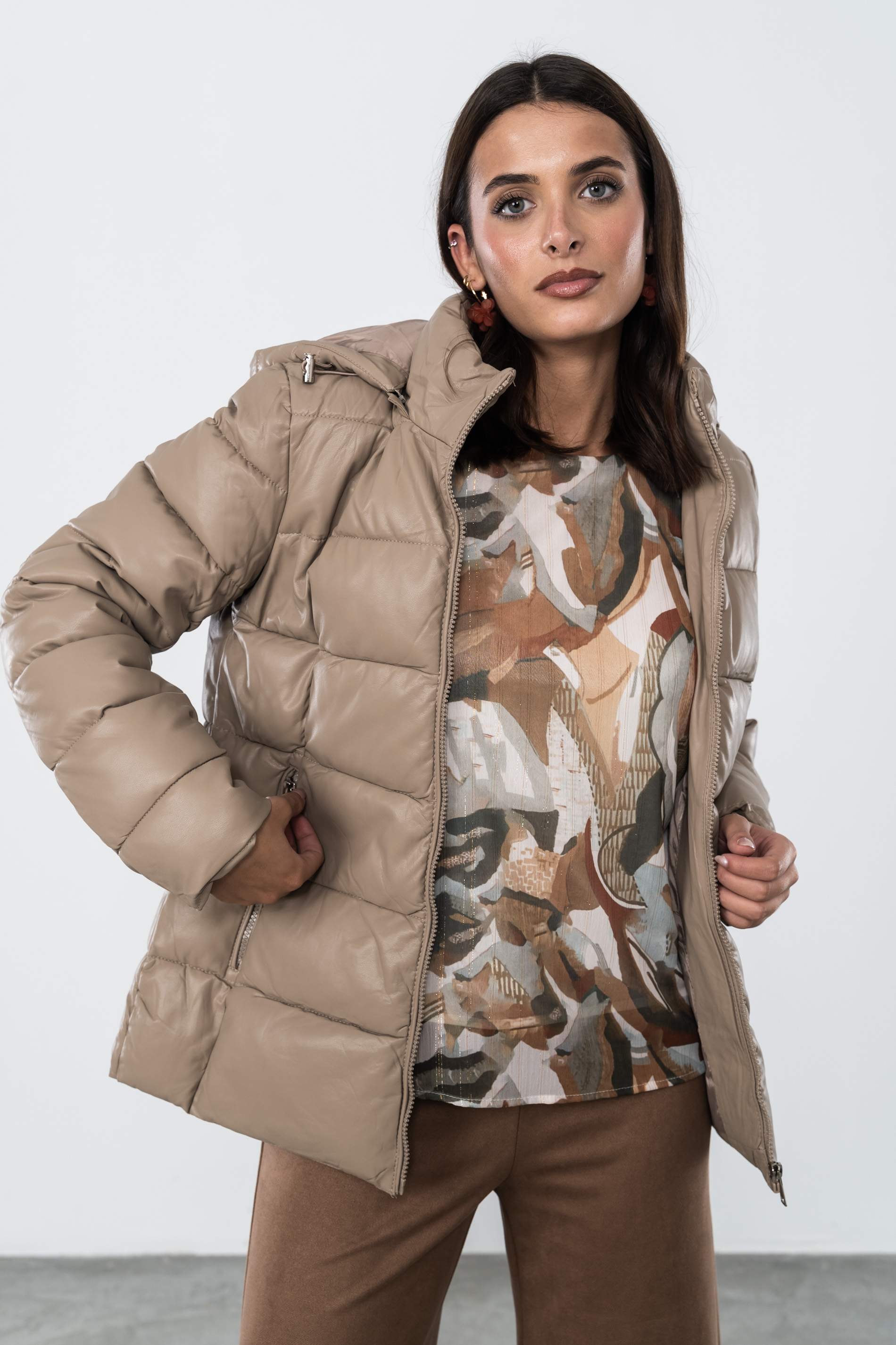 PARKA ACOLCHADA EFECTO PIEL TOSTADO