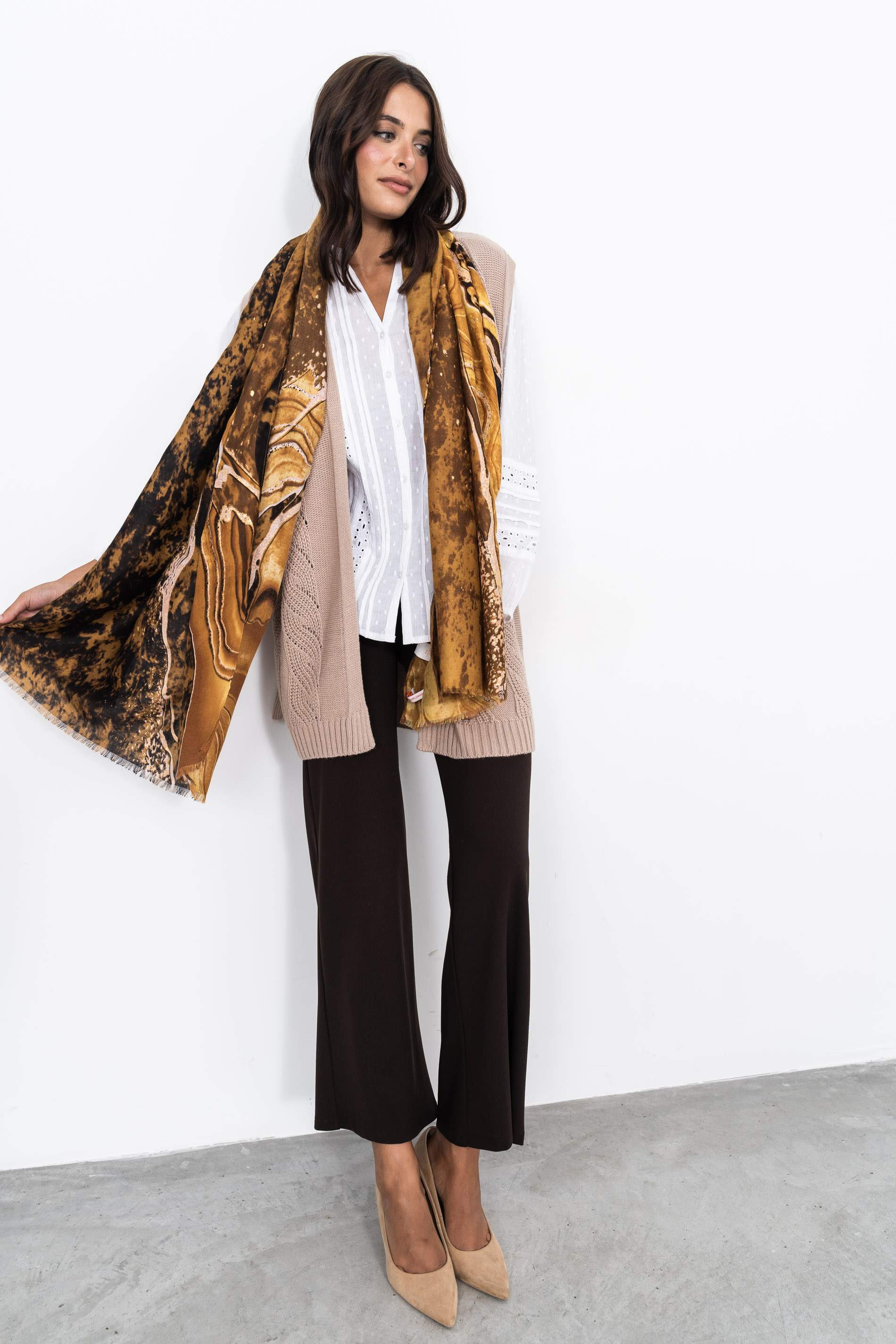 FOULARD OCRE PINCELADAS ORO